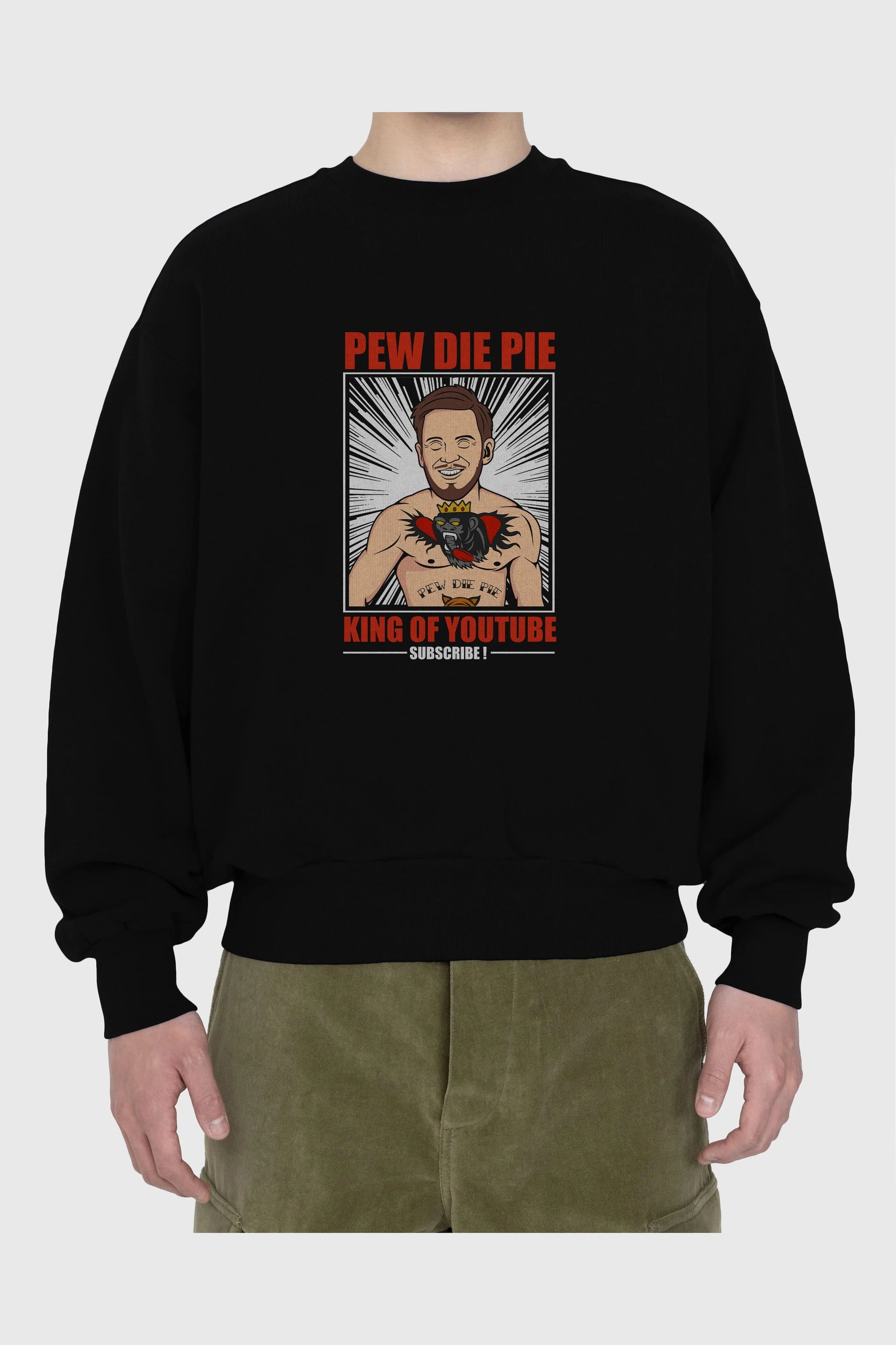 Pew Die Pie Fighter Ön Baskılı Oversize Sweatshirt Erkek Kadın Unisex