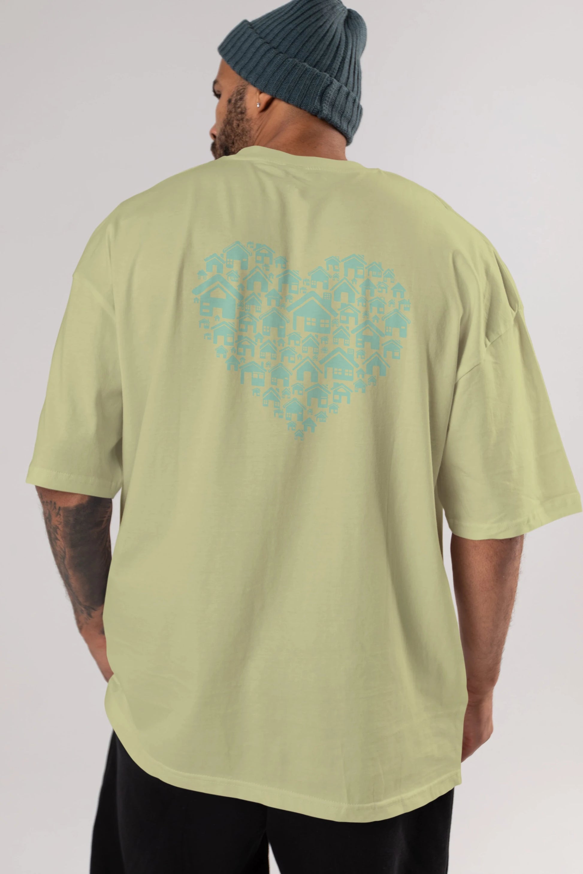 Home Heart Arka Baskılı Oversize t-shirt %100 pamuk Erkek Kadın Unisex