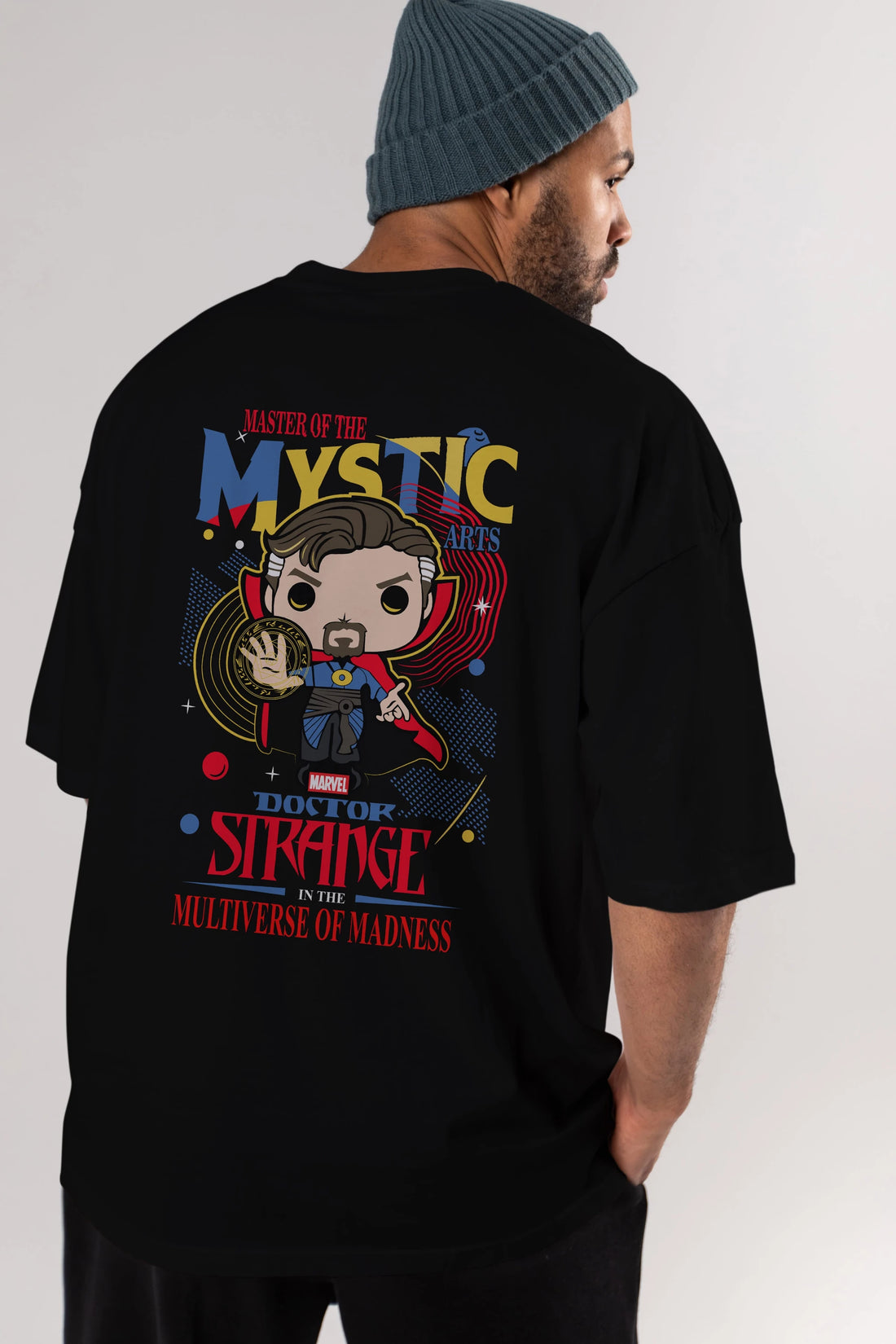 Doctor Strange Arka Baskılı Oversize t-shirt Erkek Kadın Unisex %100 Pamuk Bisiklet Yaka tişort