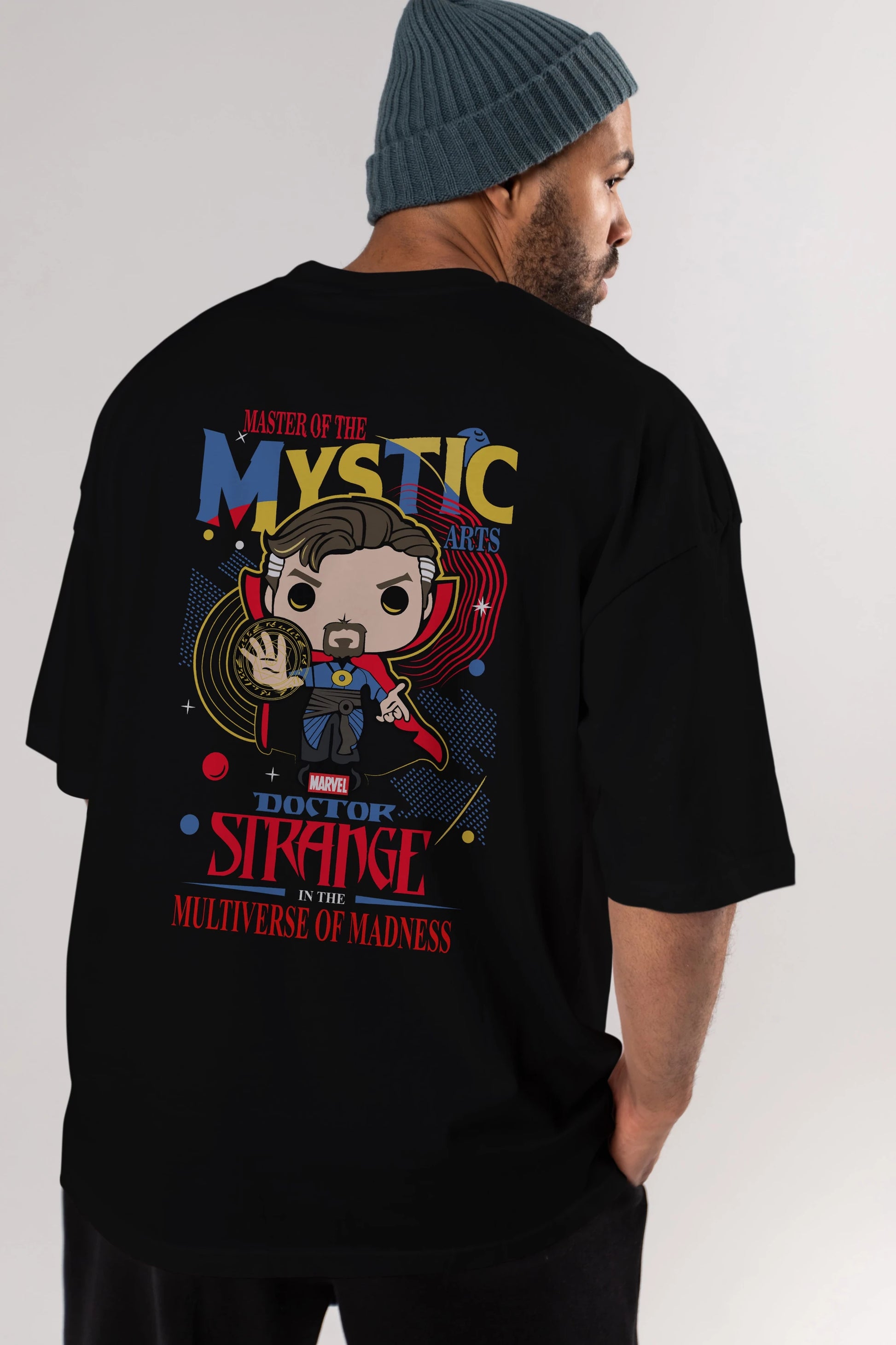 Doctor Strange Arka Baskılı Oversize t-shirt Erkek Kadın Unisex %100 Pamuk Bisiklet Yaka tişort