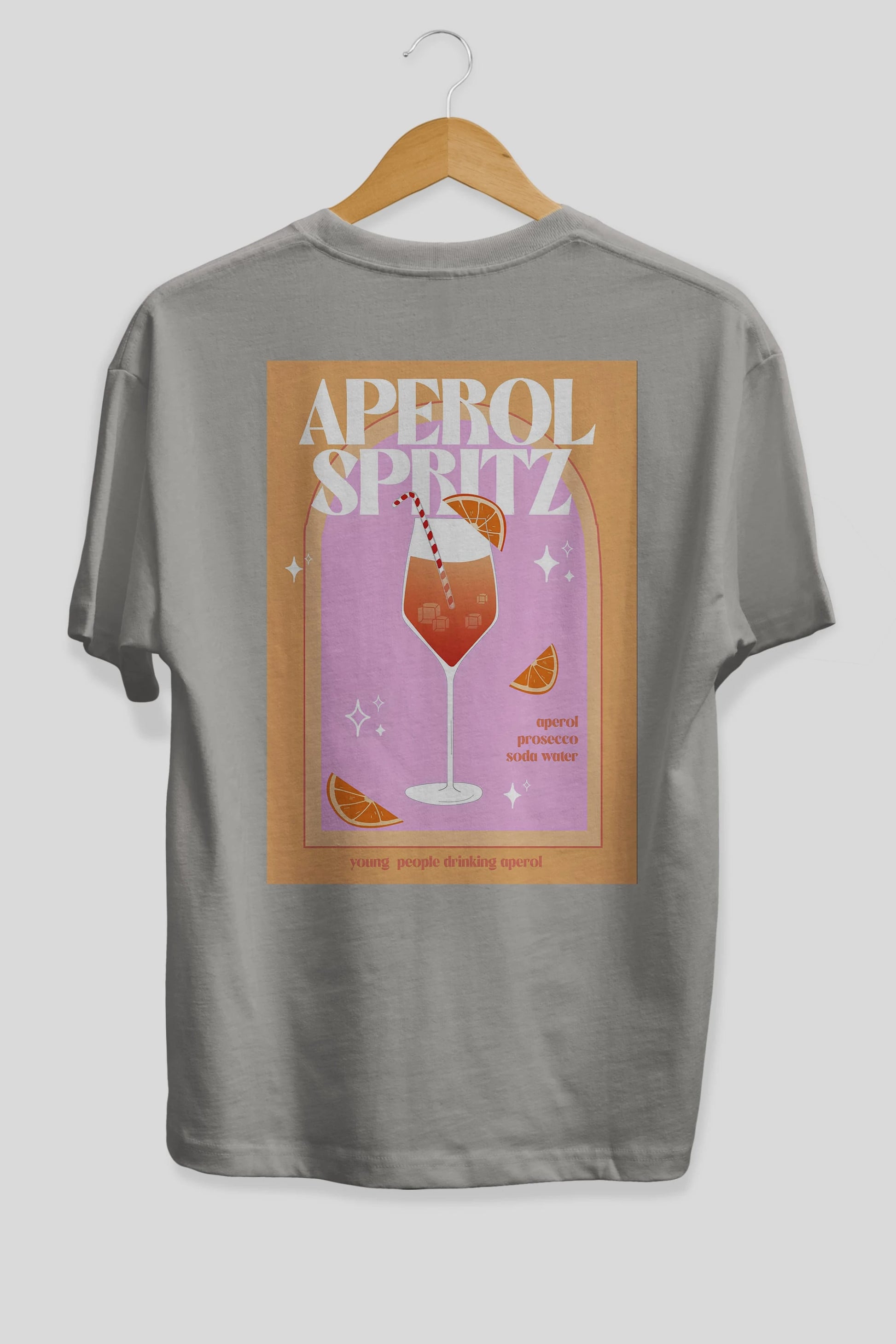 Aperol Spritz 2 Arka Baskılı Oversize t-shirt Erkek Kadın Unisex %100 Pamuk Bisiklet Yaka tişort