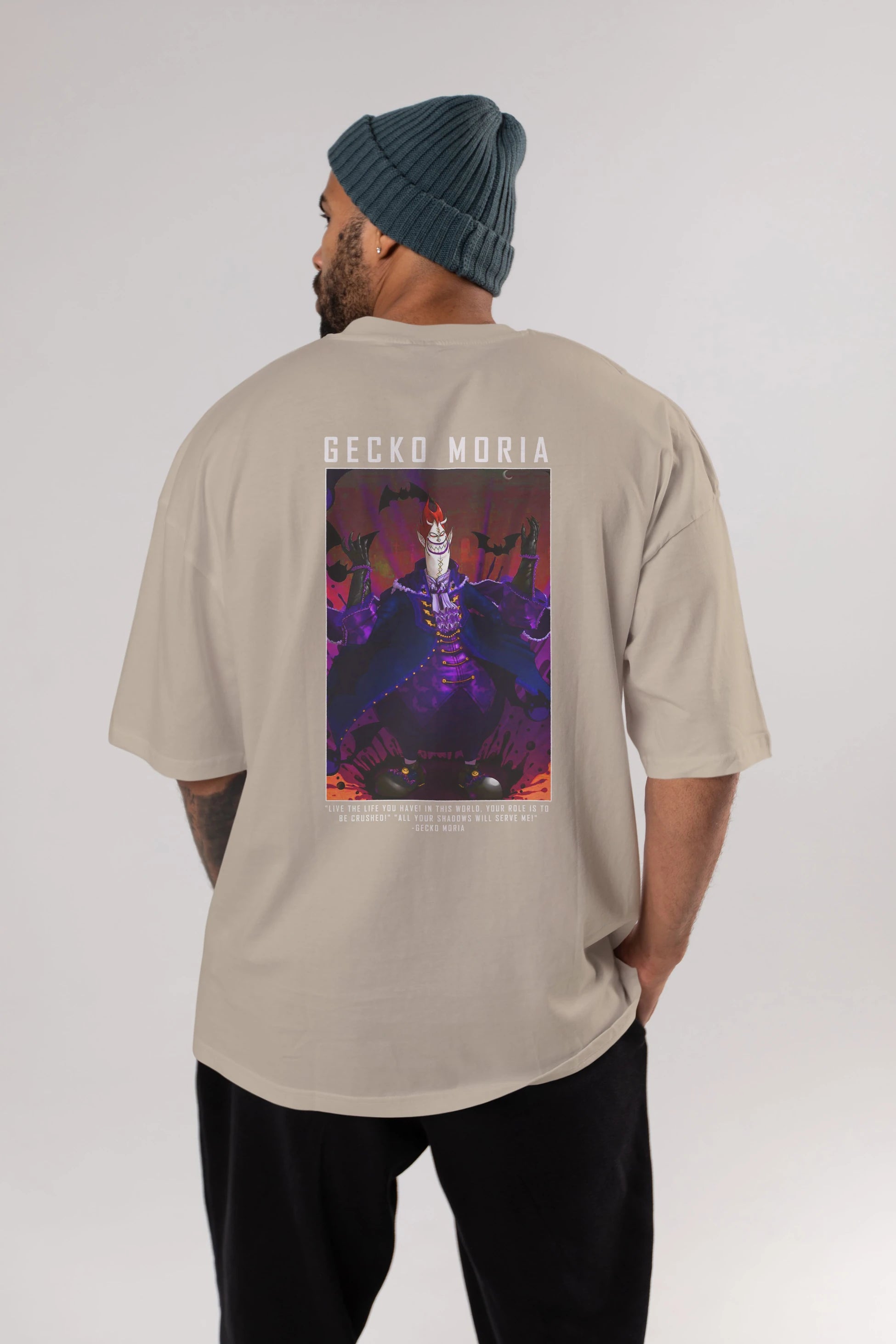Gecko Moria Anime Arka Baskılı Oversize t-shirt Erkek Kadın Unisex %100 pamuk tişort
