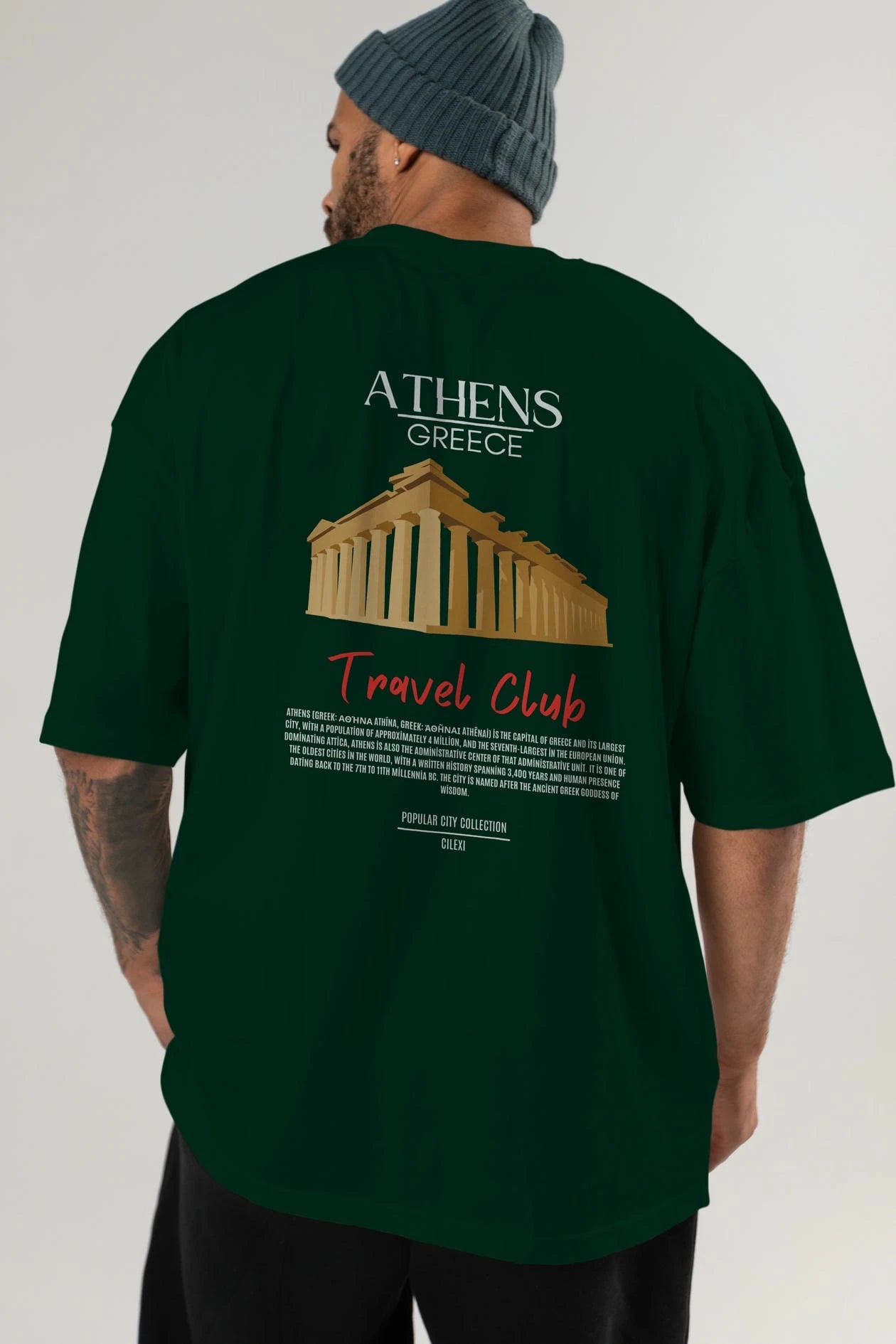 Athens Greece Arka Baskılı Oversize t-shirt Erkek Kadın Pamuk Bisiklet Yaka tişort