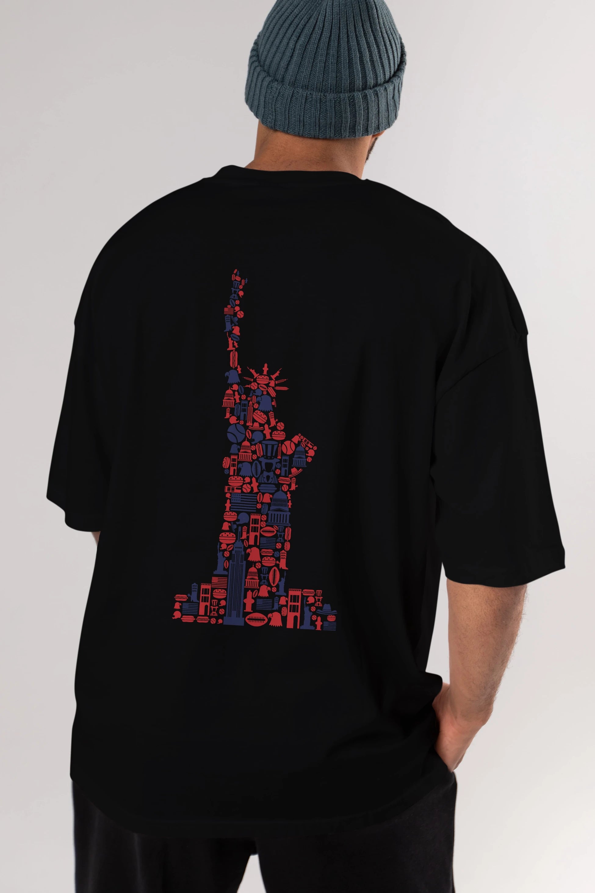 Liberty Arka Baskılı Oversize t-shirt %100 pamuk Erkek Kadın Unisex