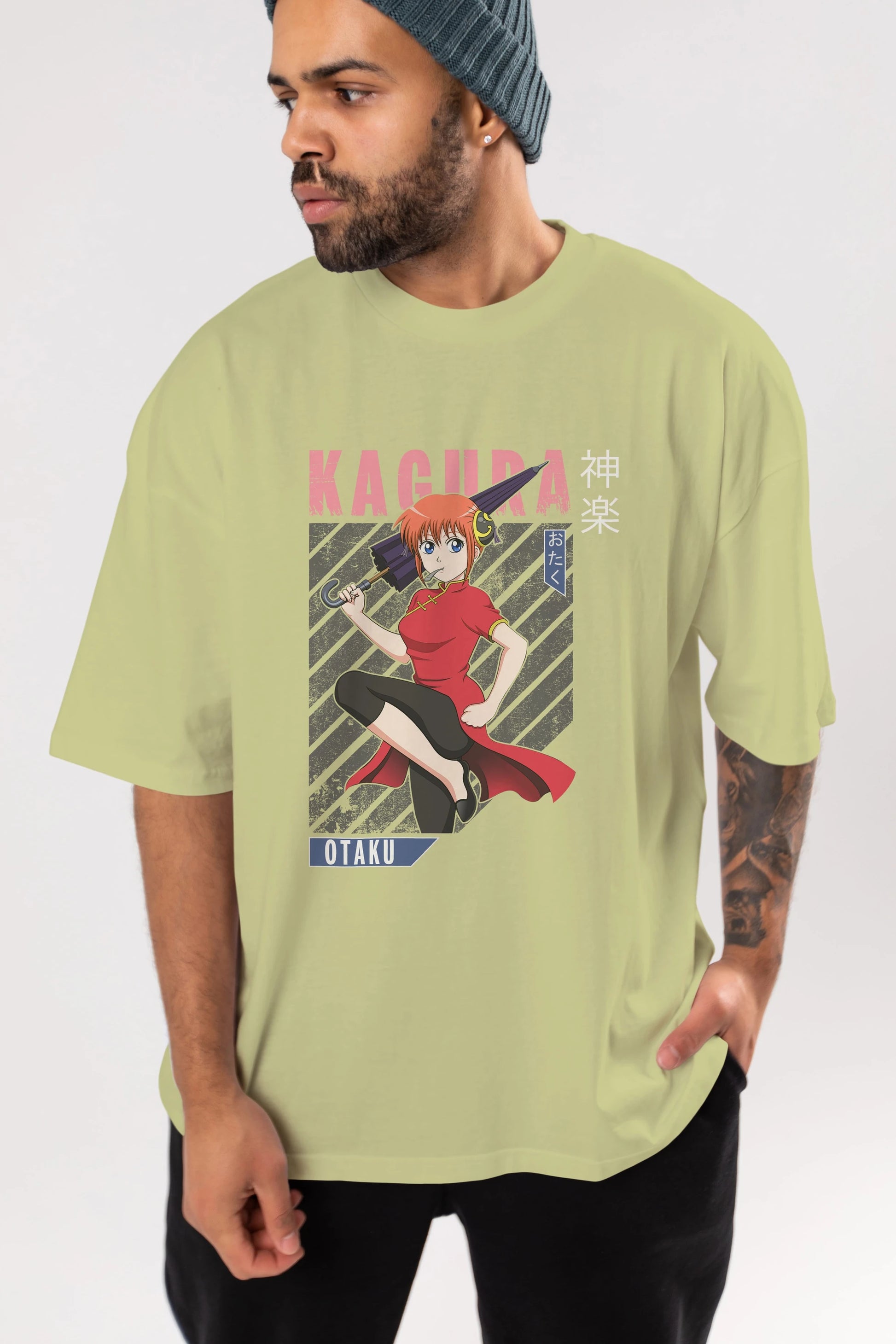 Kagura GINTAMA 1 Anime Ön Baskılı Oversize t-shirt %100 pamuk Erkek Kadın Unisex