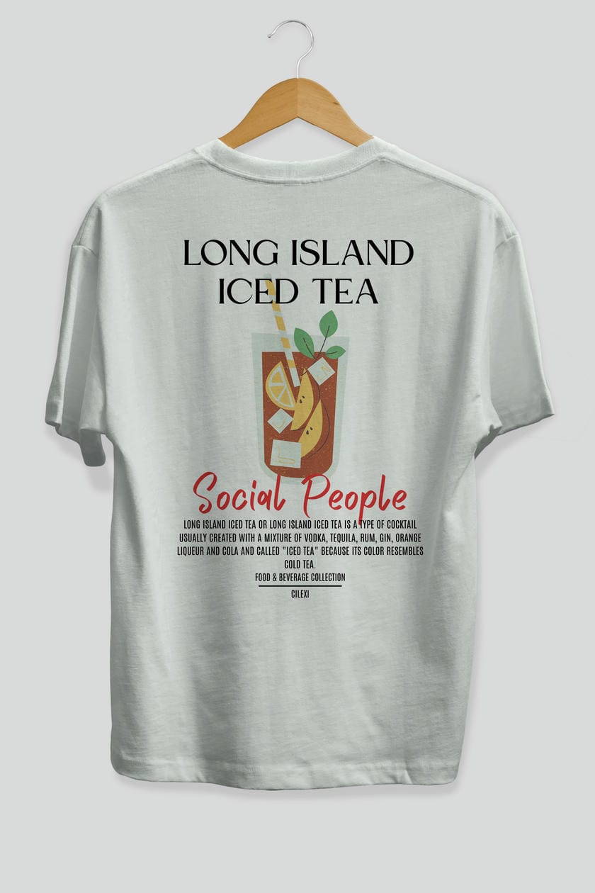 Long Island ıced tea Kokteyl Serisi Baskılı Oversize t-shirt Erkek Kadın Unisex %100 Pamuk Bisiklet Yaka tişort