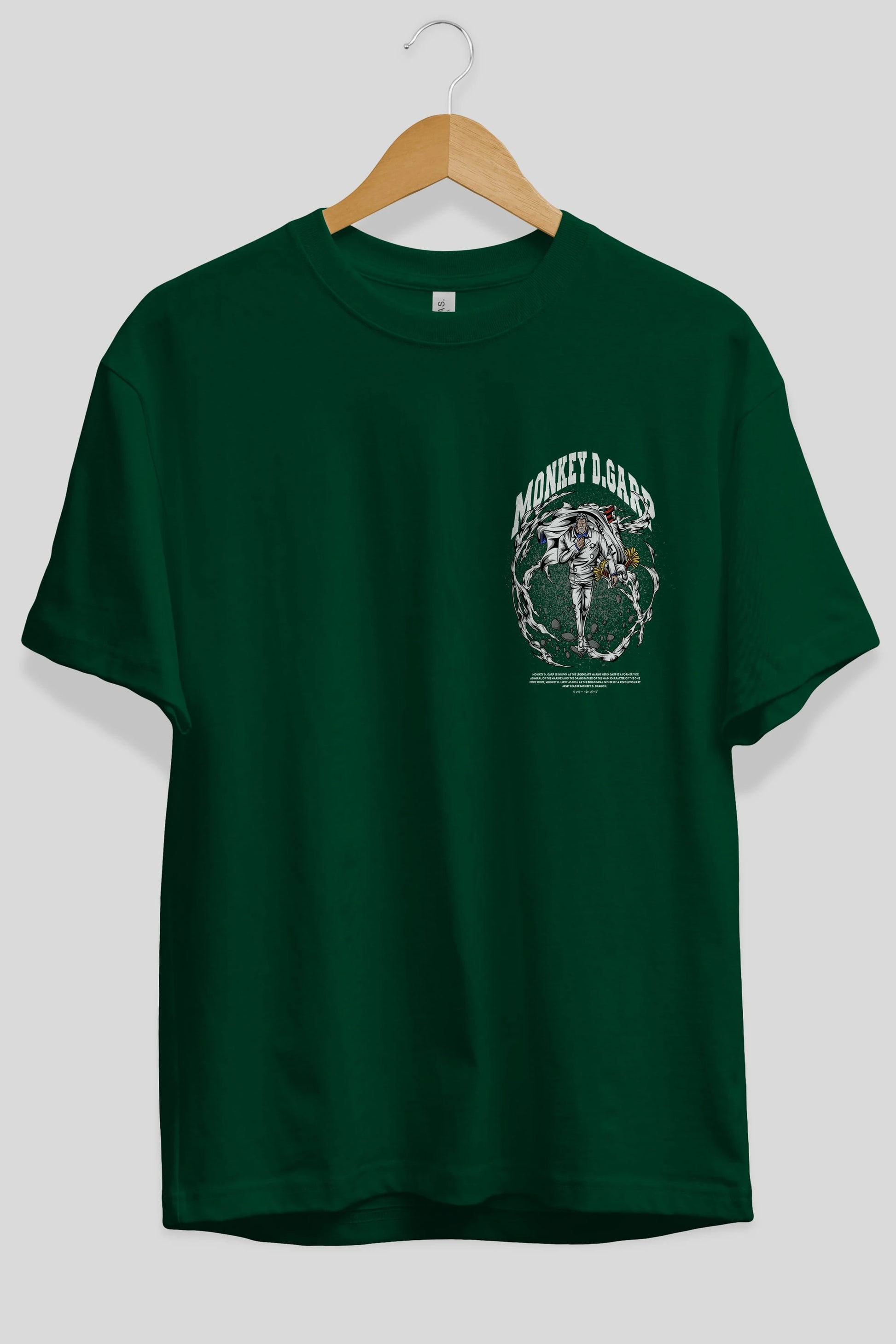 Monkey D. Garp Ön Sol Baskılı Oversize t-shirt Erkek Kadın Unisex %100 Pamuk Bisiklet Yaka tişort