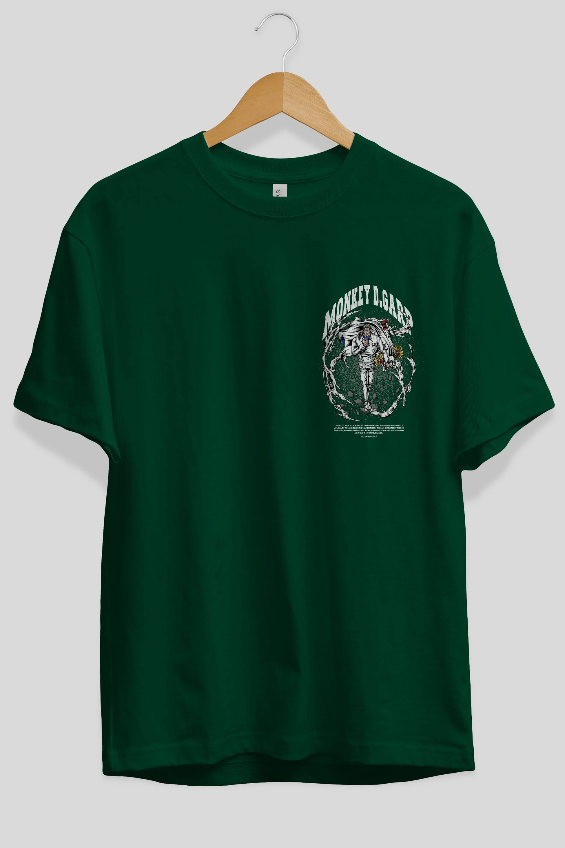Monkey D. Garp Ön Sol Baskılı Oversize t-shirt Erkek Kadın Unisex %100 Pamuk Bisiklet Yaka tişort