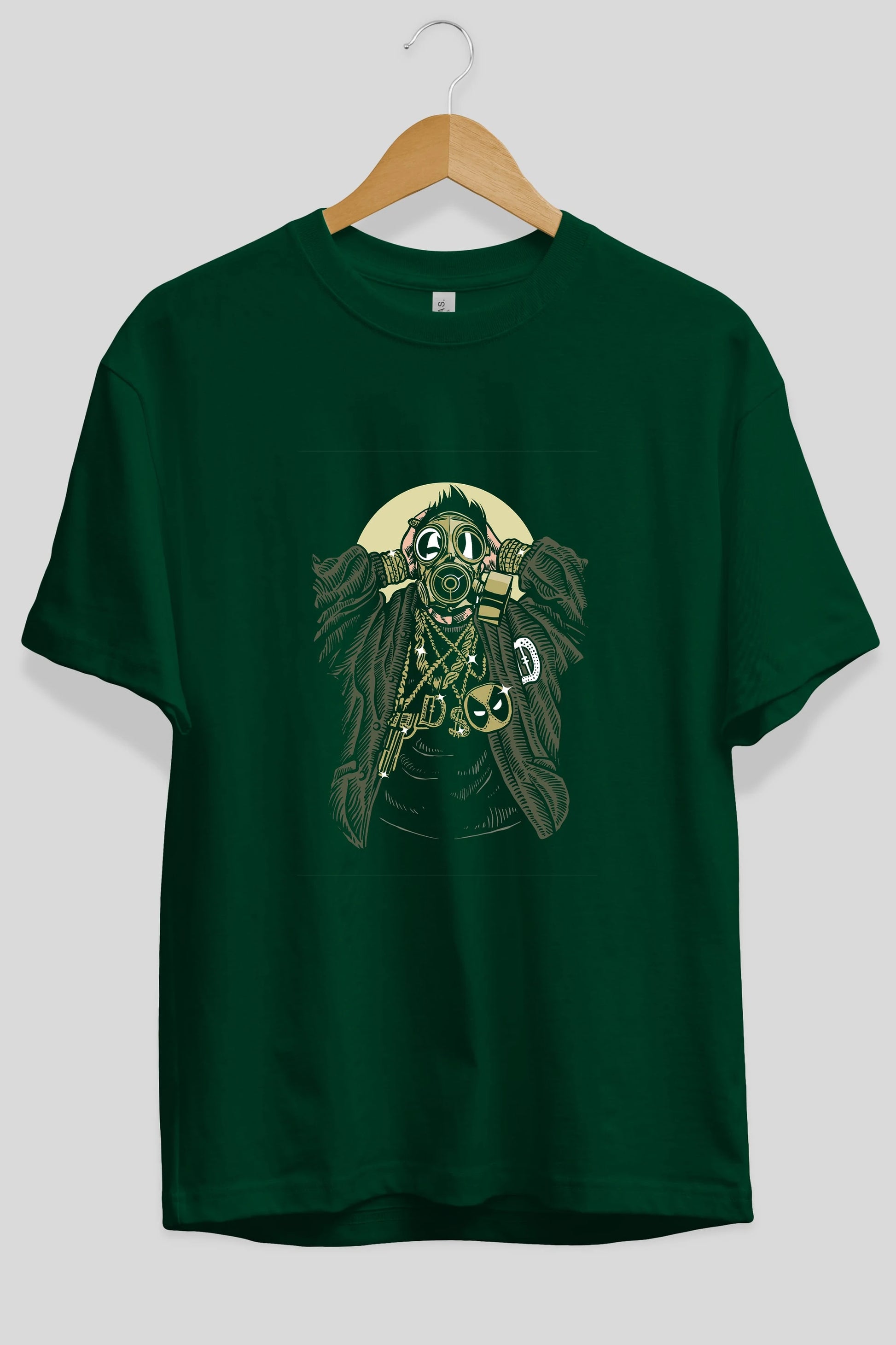 Gasmask Gangsta Ön Baskılı Oversize t-shirt Erkek Kadın Unisex %100 Pamuk tişort