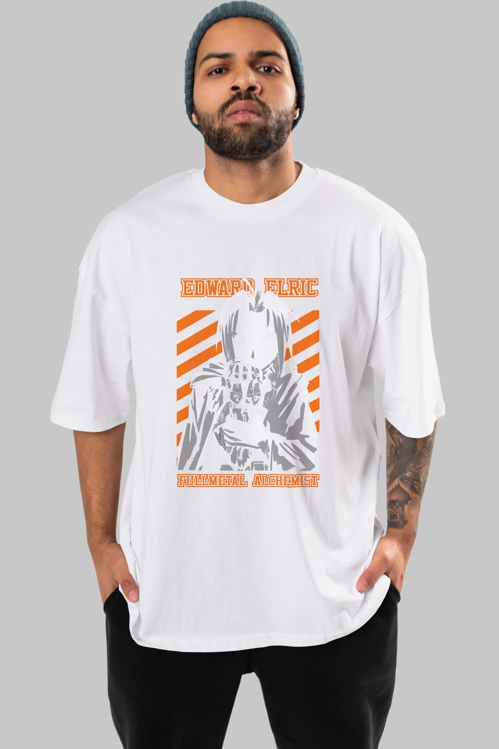 EDWARD ELRIC Anime Ön Baskılı Oversize t-shirt %100 pamuk Erkek Kadın Unisex