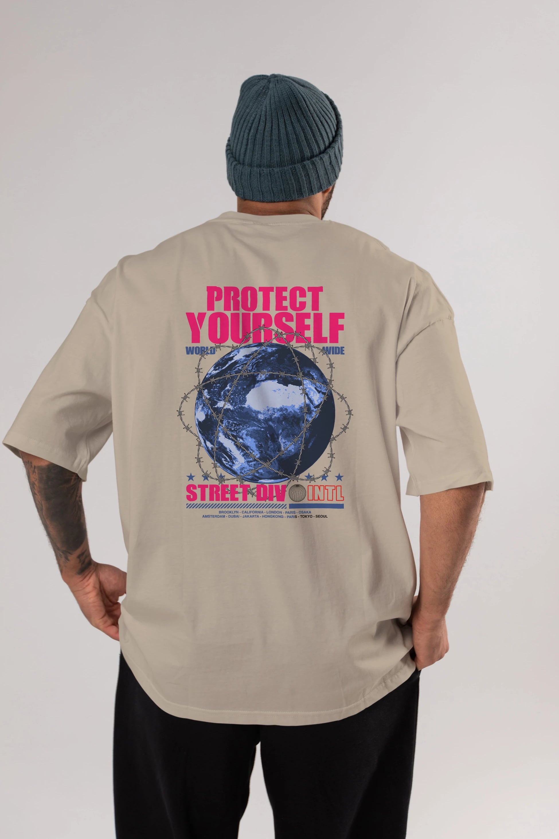 Protect Yourself Arka Baskılı Oversize t-shirt Erkek Kadın Unisex
