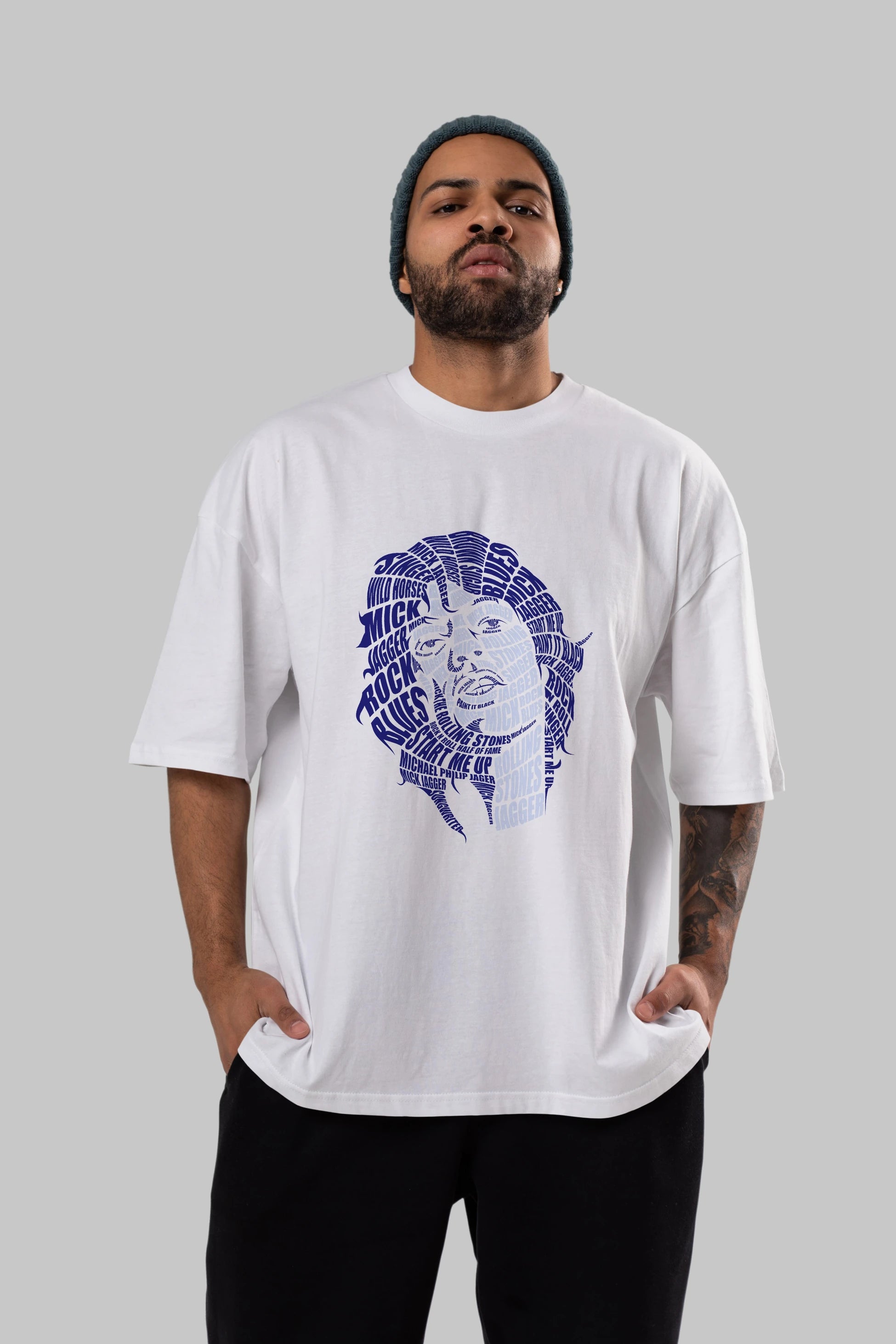 Mick Jagger Calligram Ön Baskılı Oversize t-shirt %100 pamuk Erkek Kadın Unisex
