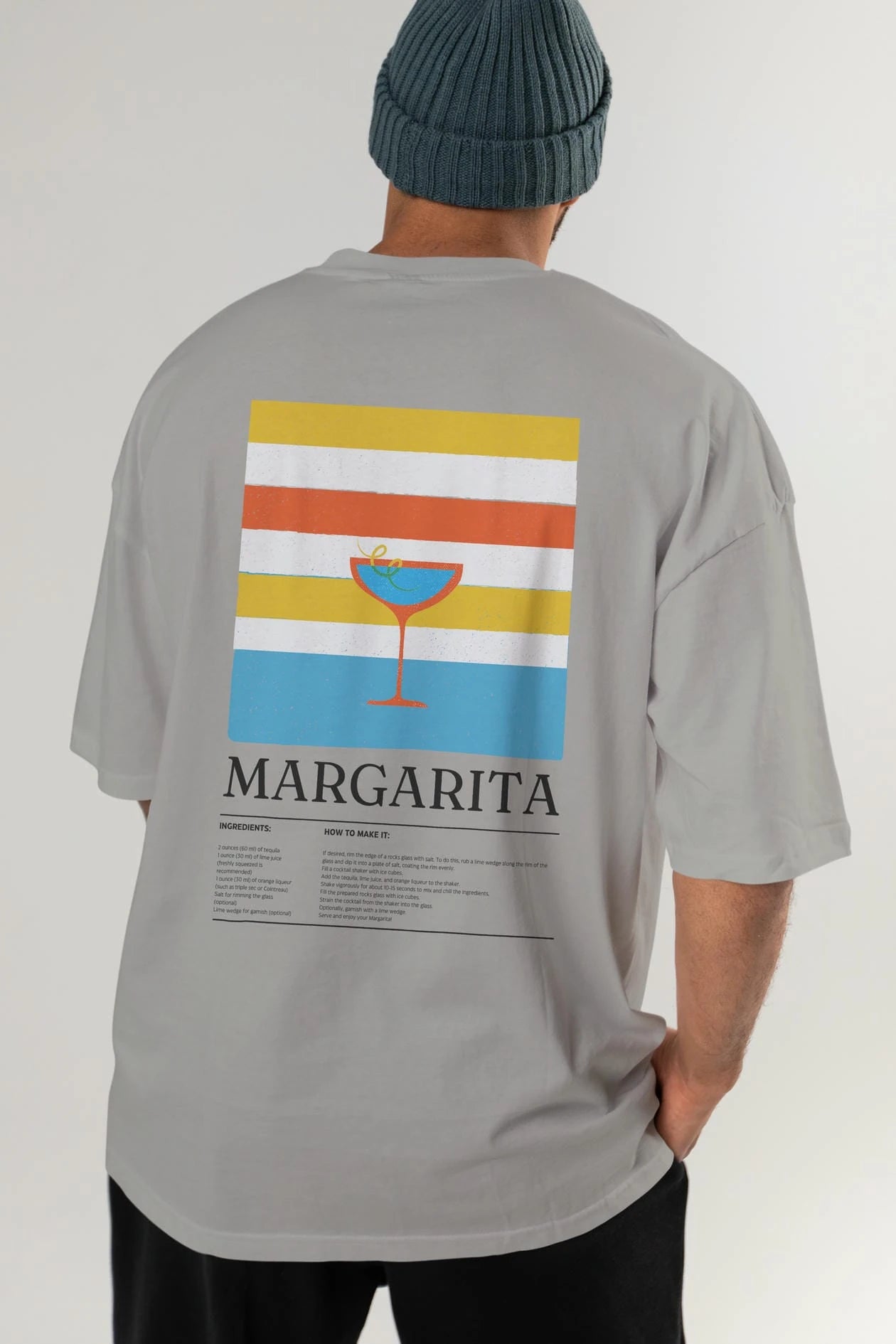 Margarita Kokteyl Serisi Arka Baskılı Oversize t-shirt Erkek Kadın %100 Pamuk Bisiklet Yaka tişort