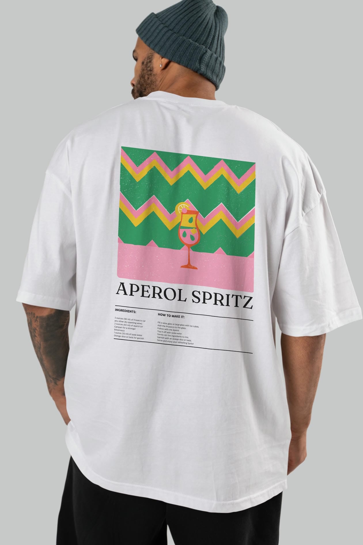 Aperol Spritz Kokteyl Serisi Arka Baskılı Oversize t-shirt Erkek Kadın %100 Pamuk Bisiklet Yaka tişort