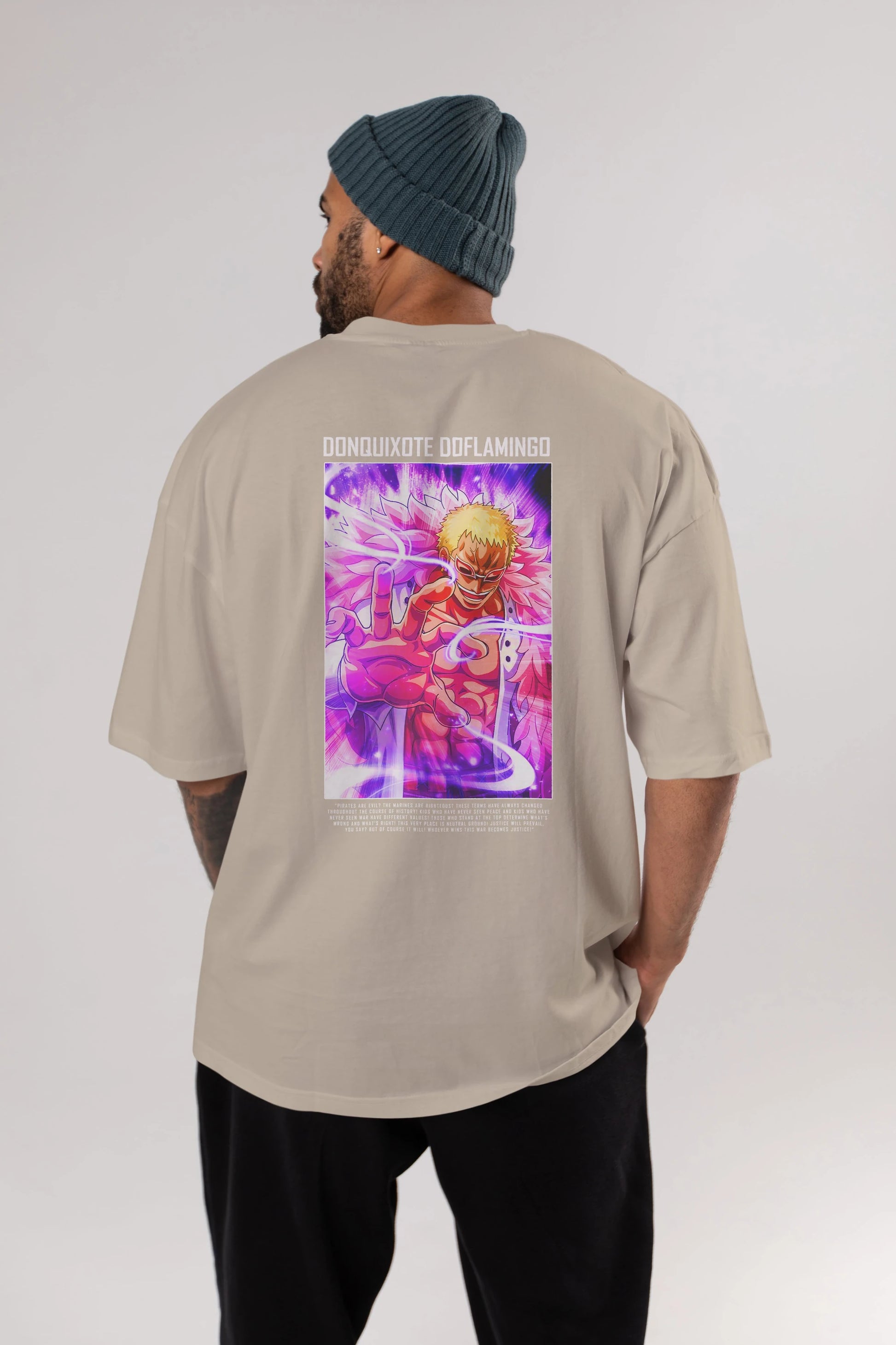 Doflamingo Anime Arka Baskılı Oversize t-shirt Erkek Kadın Unisex %100 pamuk tişort