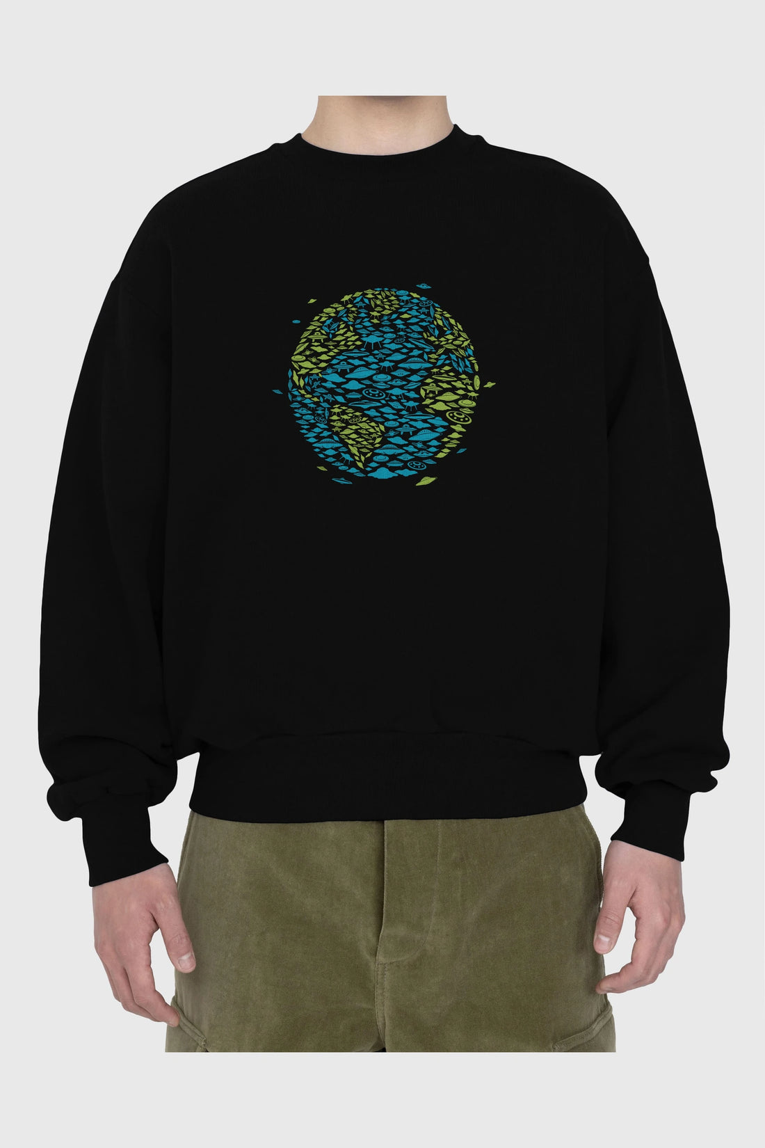 UFO Invasion Ön Baskılı Oversize Sweatshirt Erkek Kadın Unisex
