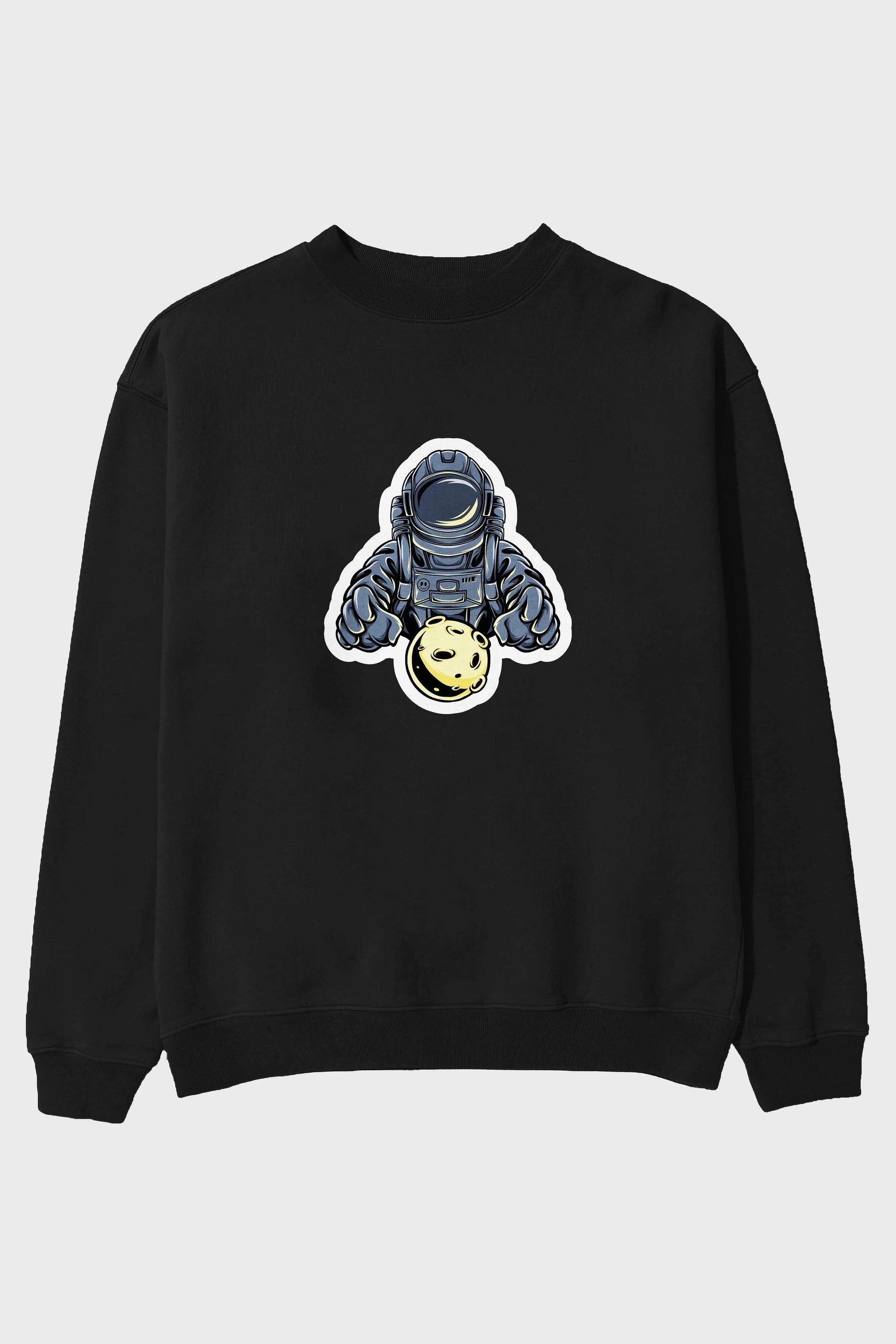 Astromoon sticker Ön Baskılı Oversize Sweatshirt Erkek Kadın Unisex