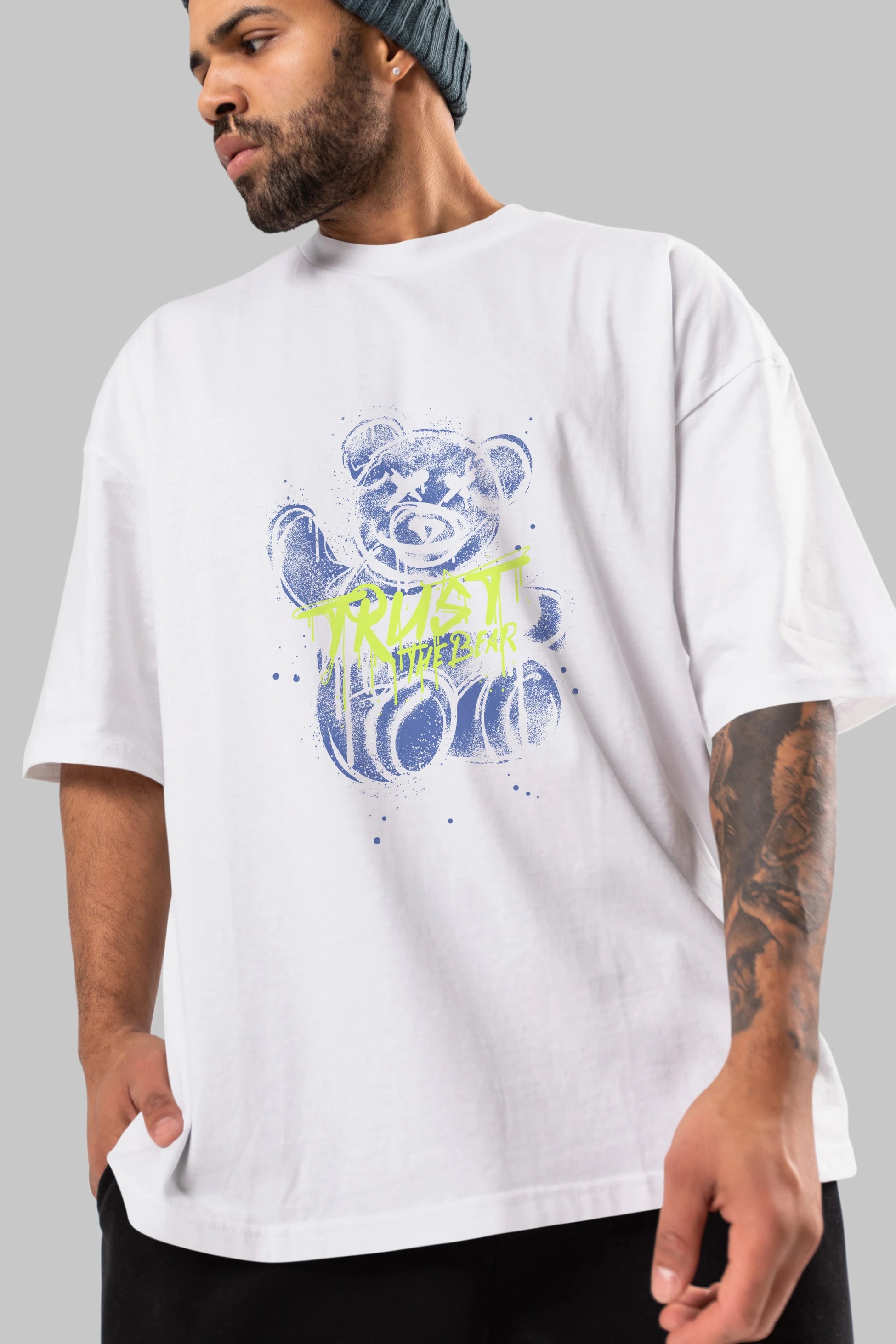 Trust The Bear 4 Ön Baskılı Oversize t-shirt Erkek Kadın Unisex