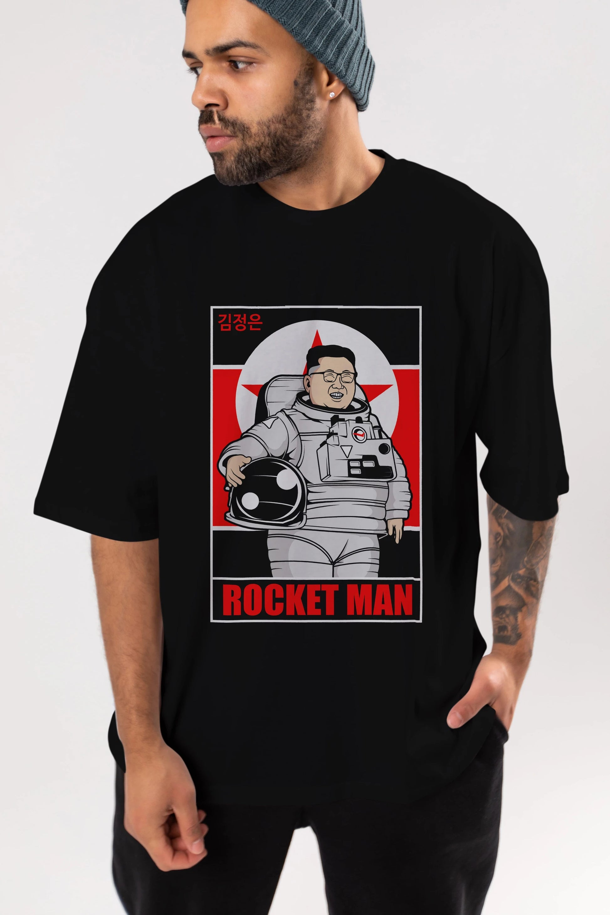 Astronot Kim Ön Baskılı Oversize t-shirt Erkek Kadın Unisex %100 Pamuk tişort