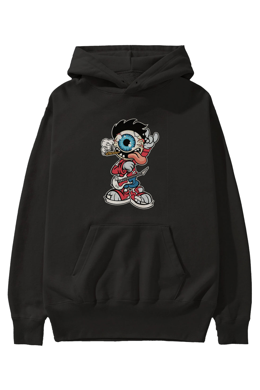 Eyeball Rockstar Ön Baskılı Hoodie Oversize Kapüşonlu Sweatshirt Erkek Kadın Unisex