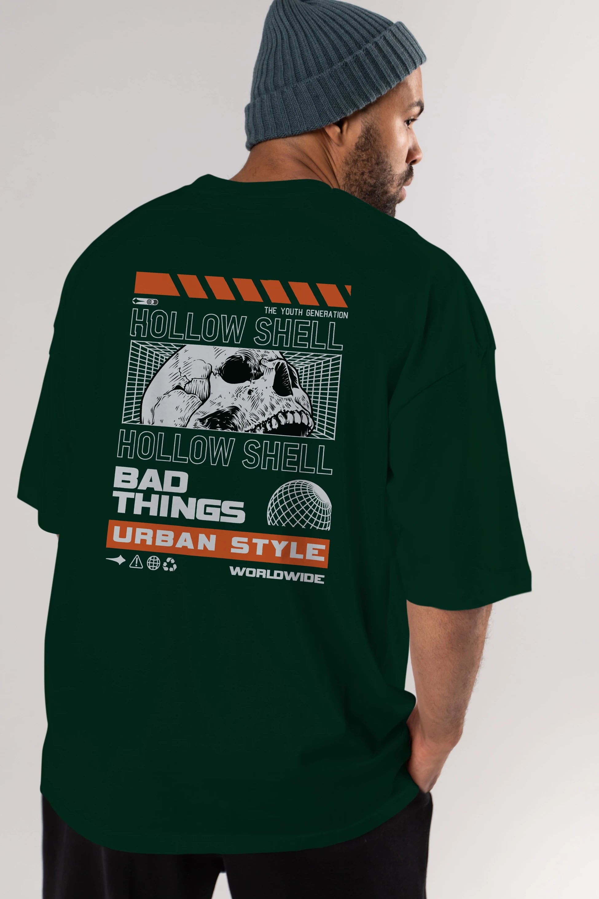 Hollow Shell Arka Baskılı Oversize t-shirt Erkek Kadın Unisex