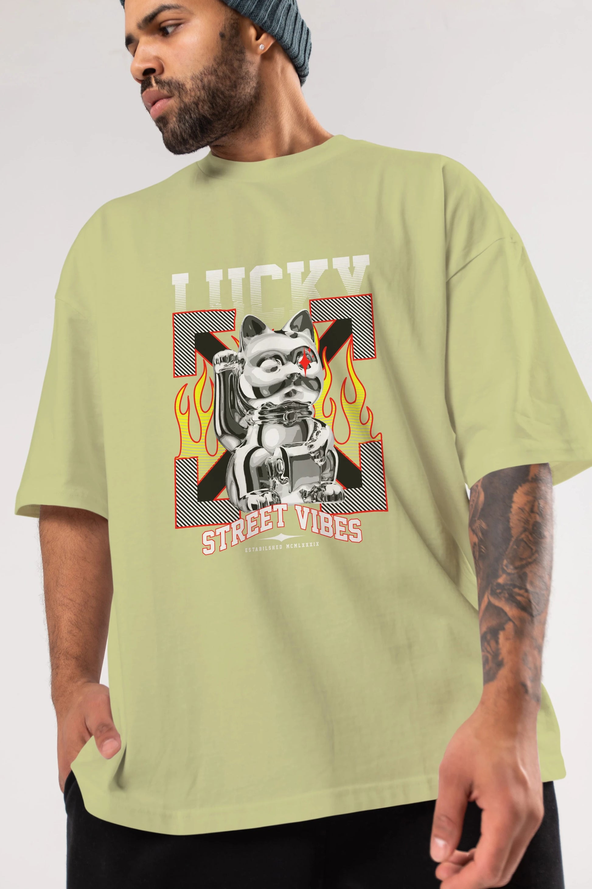 Lucky Street Vibes Ön Baskılı Oversize t-shirt Erkek Kadın Unisex