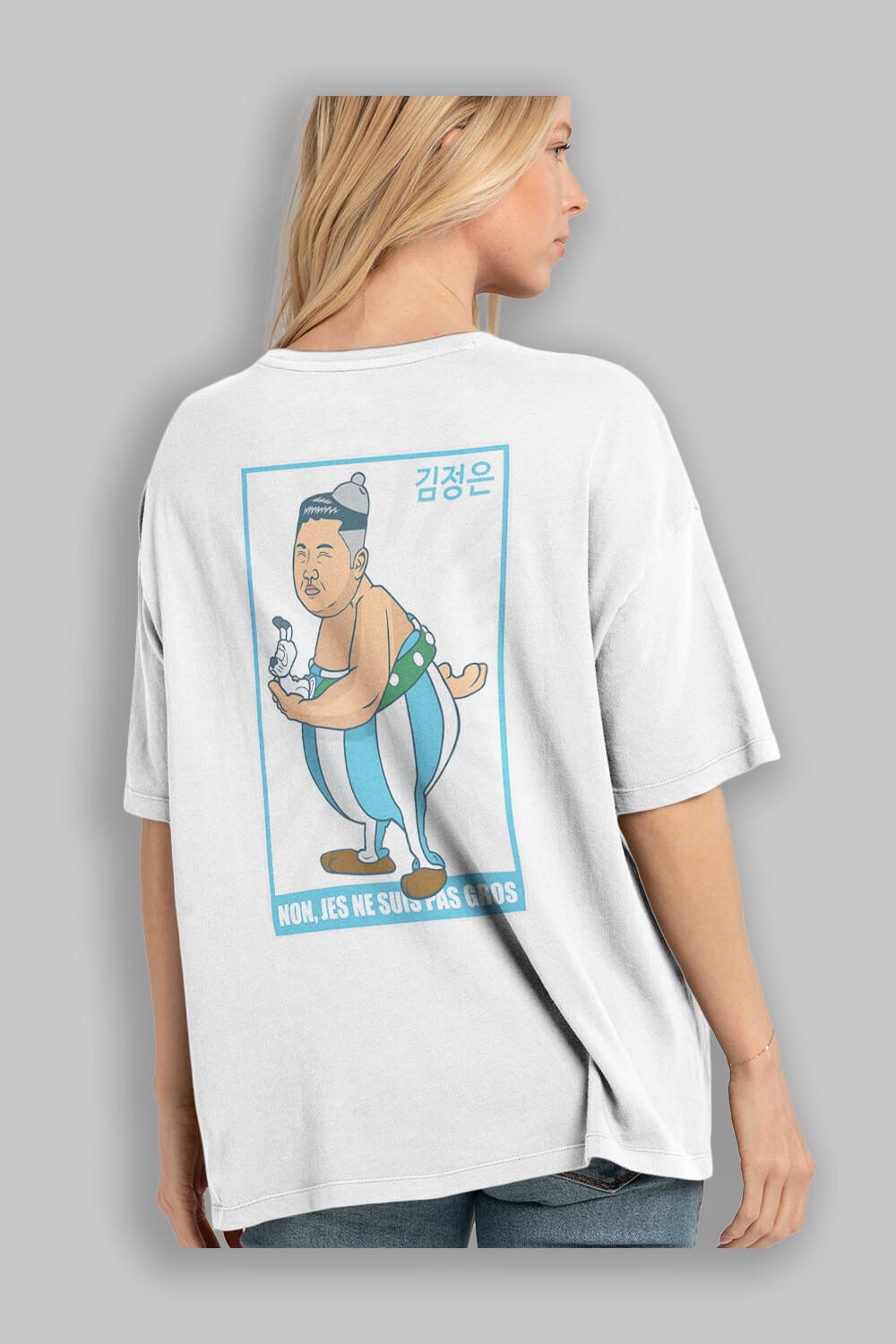 Obelix Jong Un Arka Baskılı Oversize t-shirt Erkek Kadın Unisex %100 Pamuk tişort