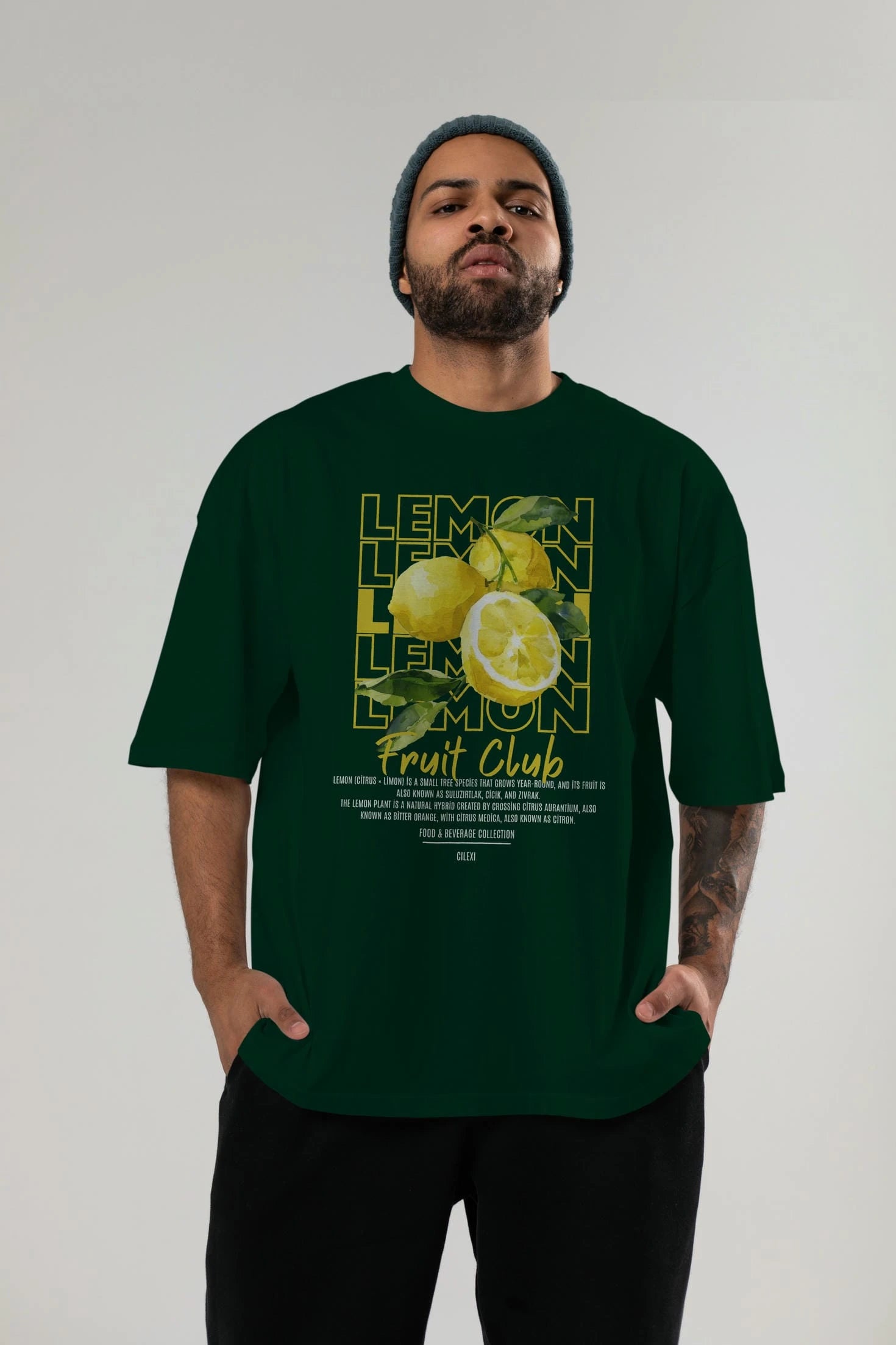 Lemon Ön Baskılı Oversize t-shirt Erkek Kadın Pamuk Bisiklet Yaka tişort