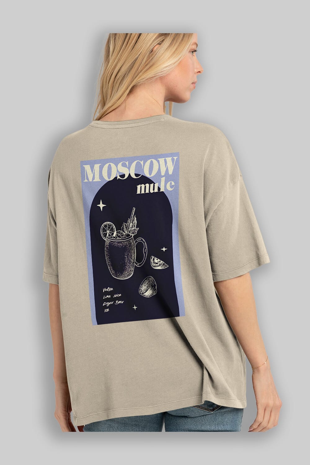 Moscow Mule Arka Baskılı Oversize t-shirt Erkek Kadın Unisex %100 Pamuk Bisiklet Yaka tişort