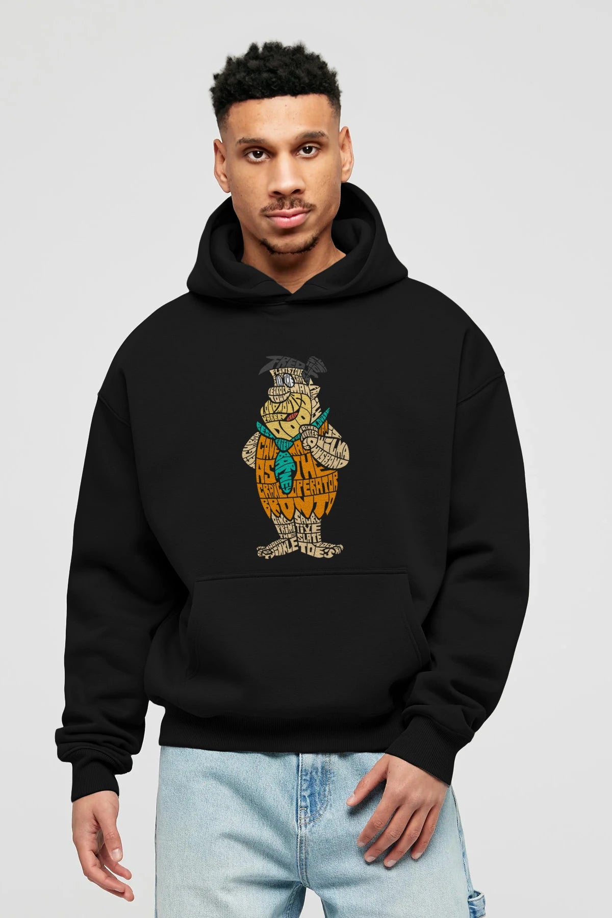 Fred Flintstone Ön Baskılı Hoodie Oversize Kapüşonlu Sweatshirt Erkek Kadın Unisex