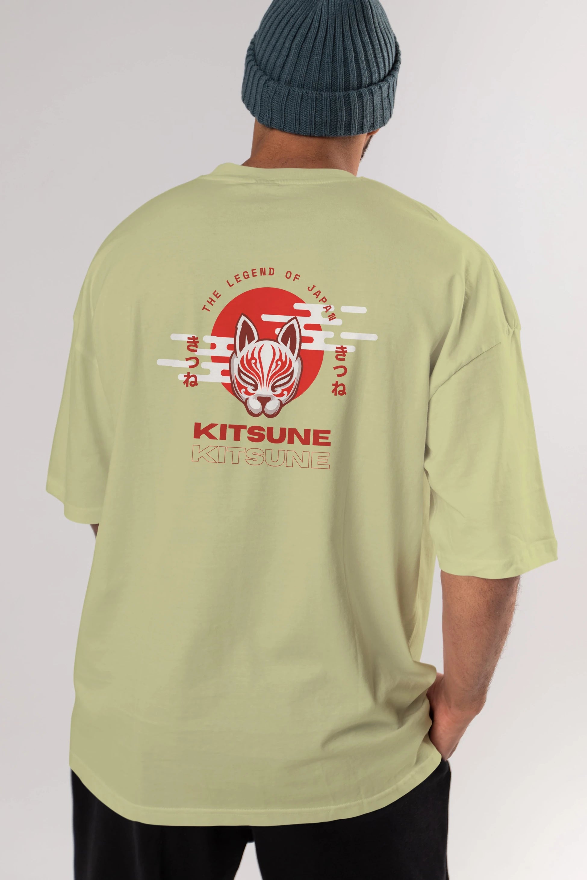 Kitsune Mask Arka Baskılı Oversize t-shirt Erkek Kadın Unisex