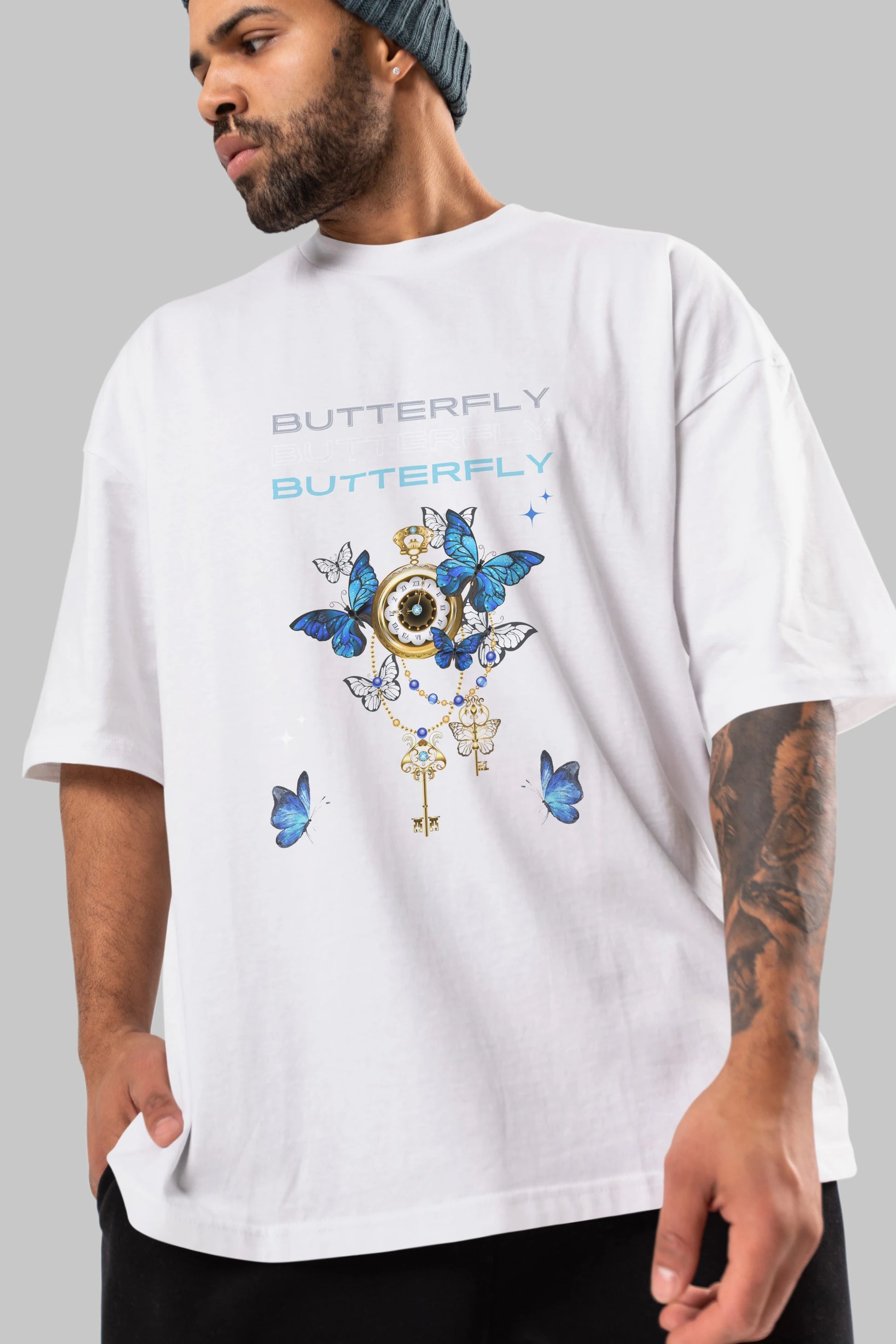 Butterfly Yazılı Ön Baskılı Oversize t-shirt Erkek Kadın Unisex