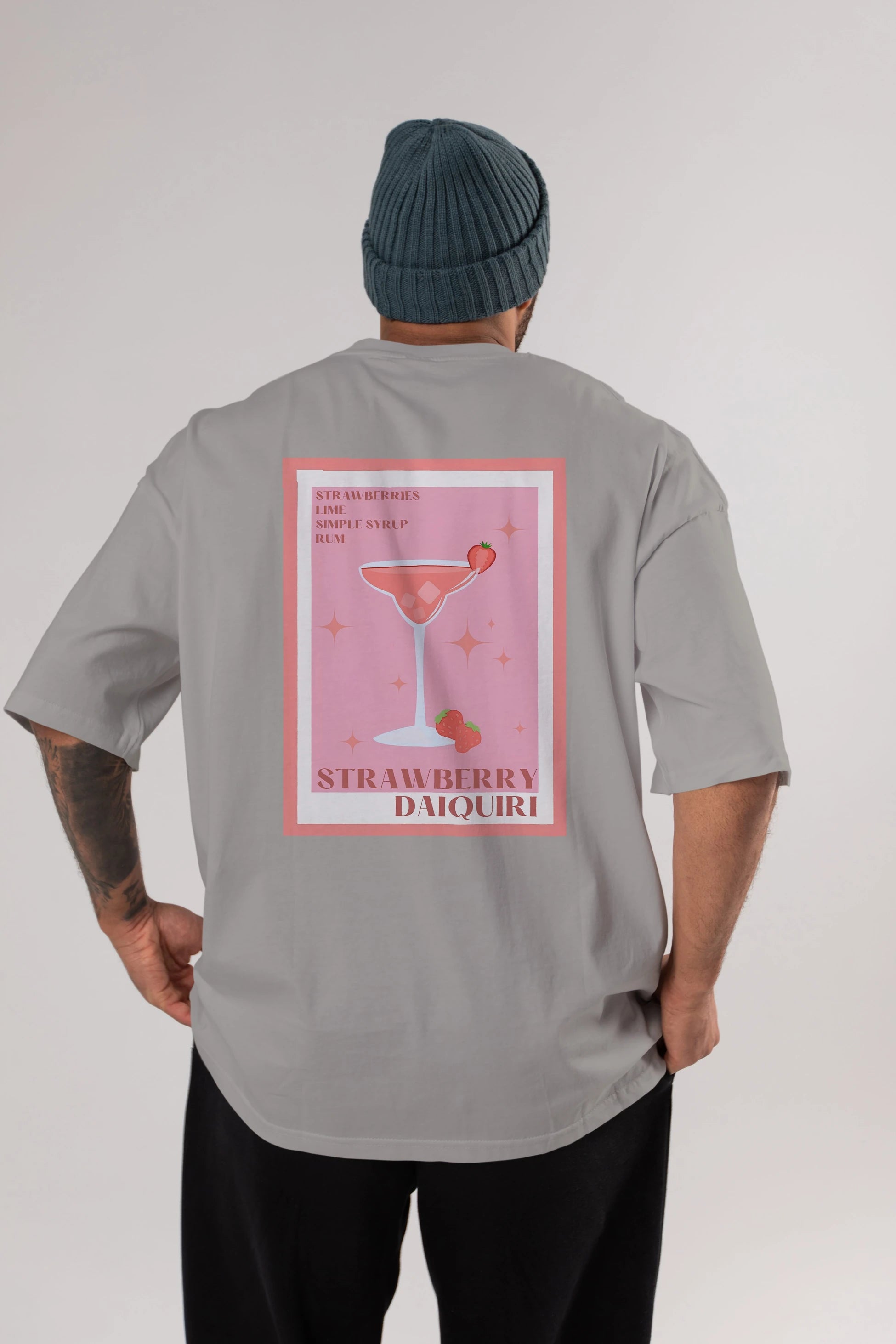 Strawberry Daiquiri Arka Baskılı Oversize t-shirt Erkek Kadın Unisex %100 Pamuk Bisiklet Yaka tişort
