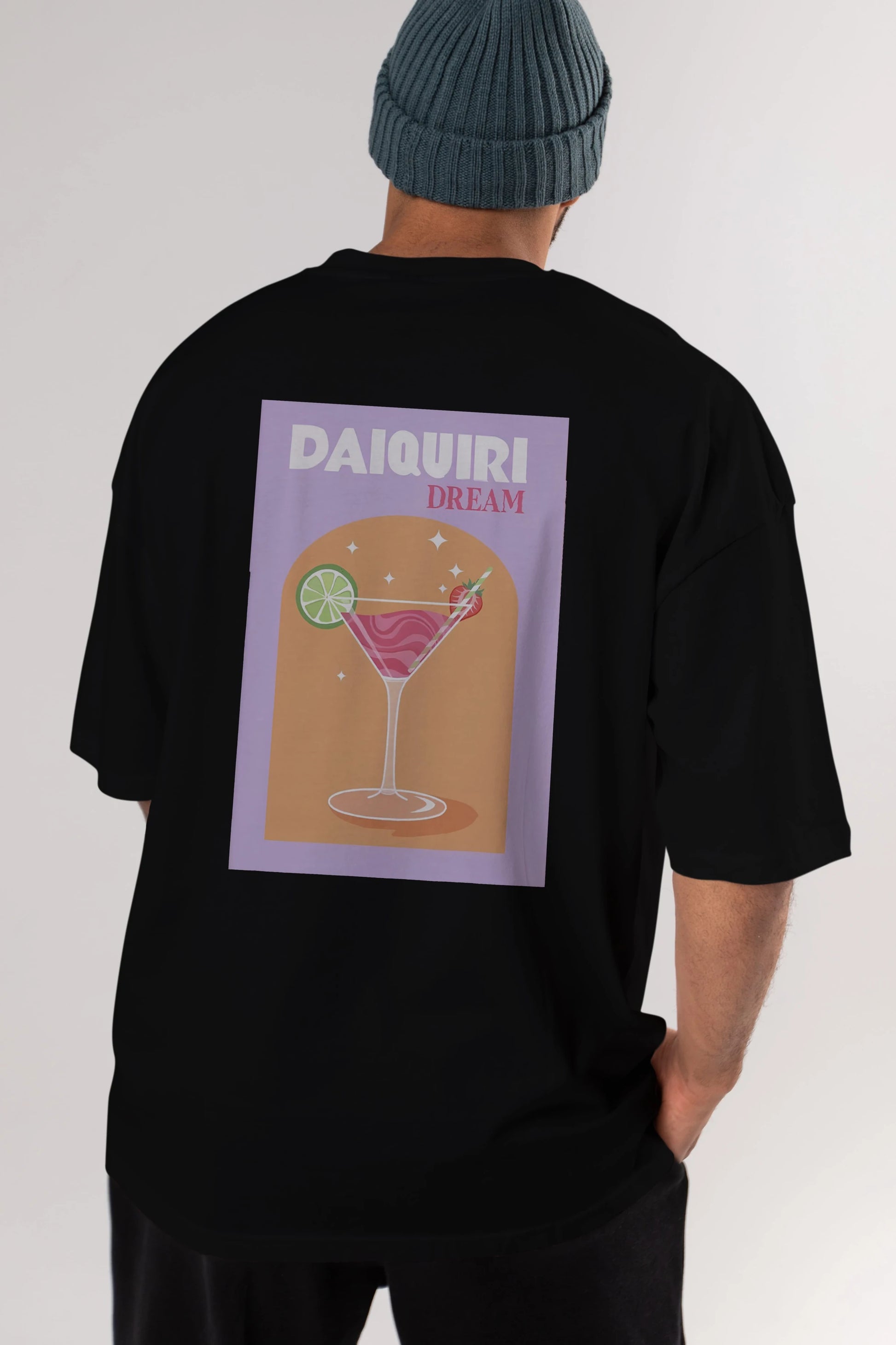 Daiquiri Dream Arka Baskılı Oversize t-shirt Erkek Kadın Unisex %100 Pamuk Bisiklet Yaka tişort