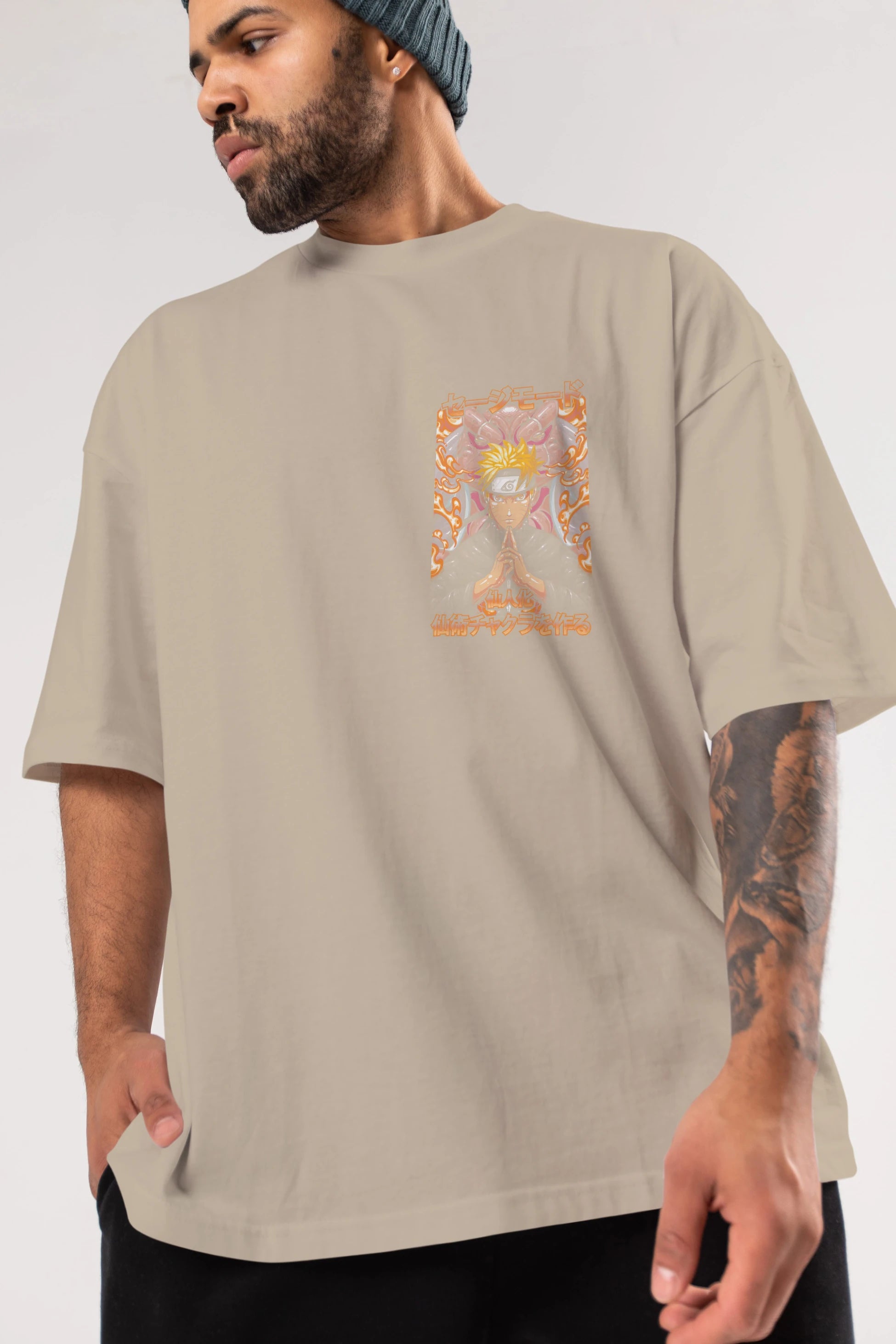 NARUTO (10) Ön Sol Baskılı Oversize t-shirt Erkek Kadın Unisex %100 Pamuk Bisiklet Yaka tişort