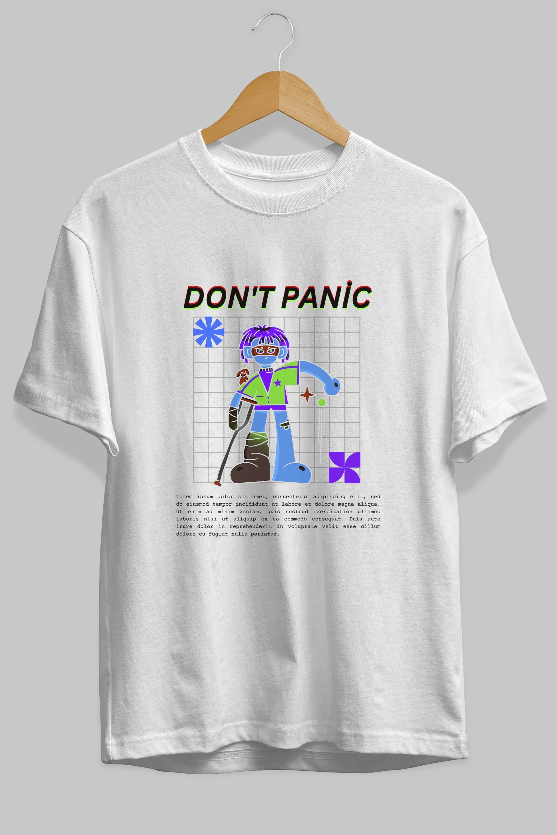 Dont Panic Yazılı Ön Baskılı Oversize t-shirt Erkek Kadın Unisex