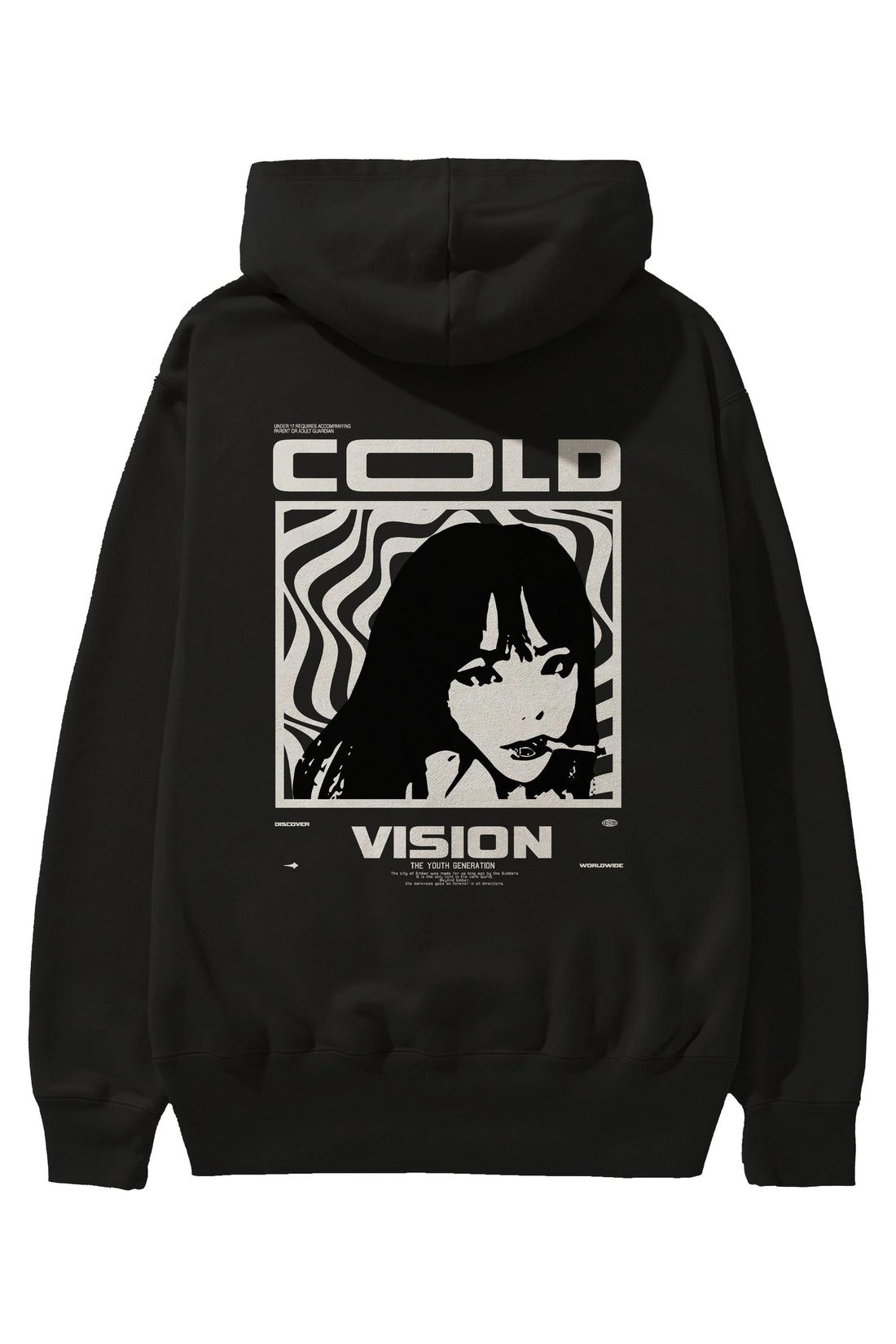 Cold Vision Arka Baskılı Hoodie Oversize Kapüşonlu Sweatshirt Erkek Kadın Unisex