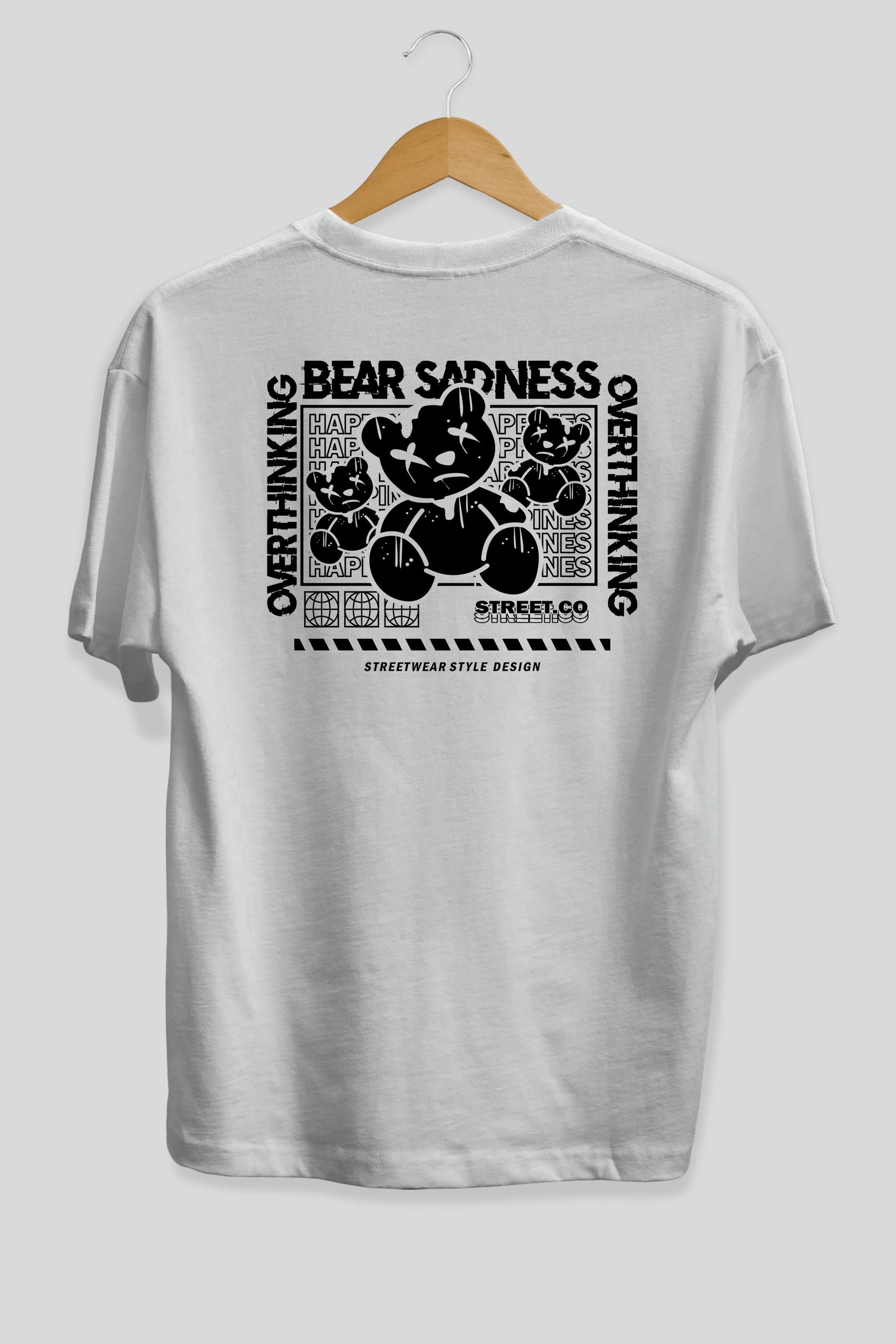 Bear Sadness 2 Arka Baskılı Oversize t-shirt Erkek Kadın Unisex