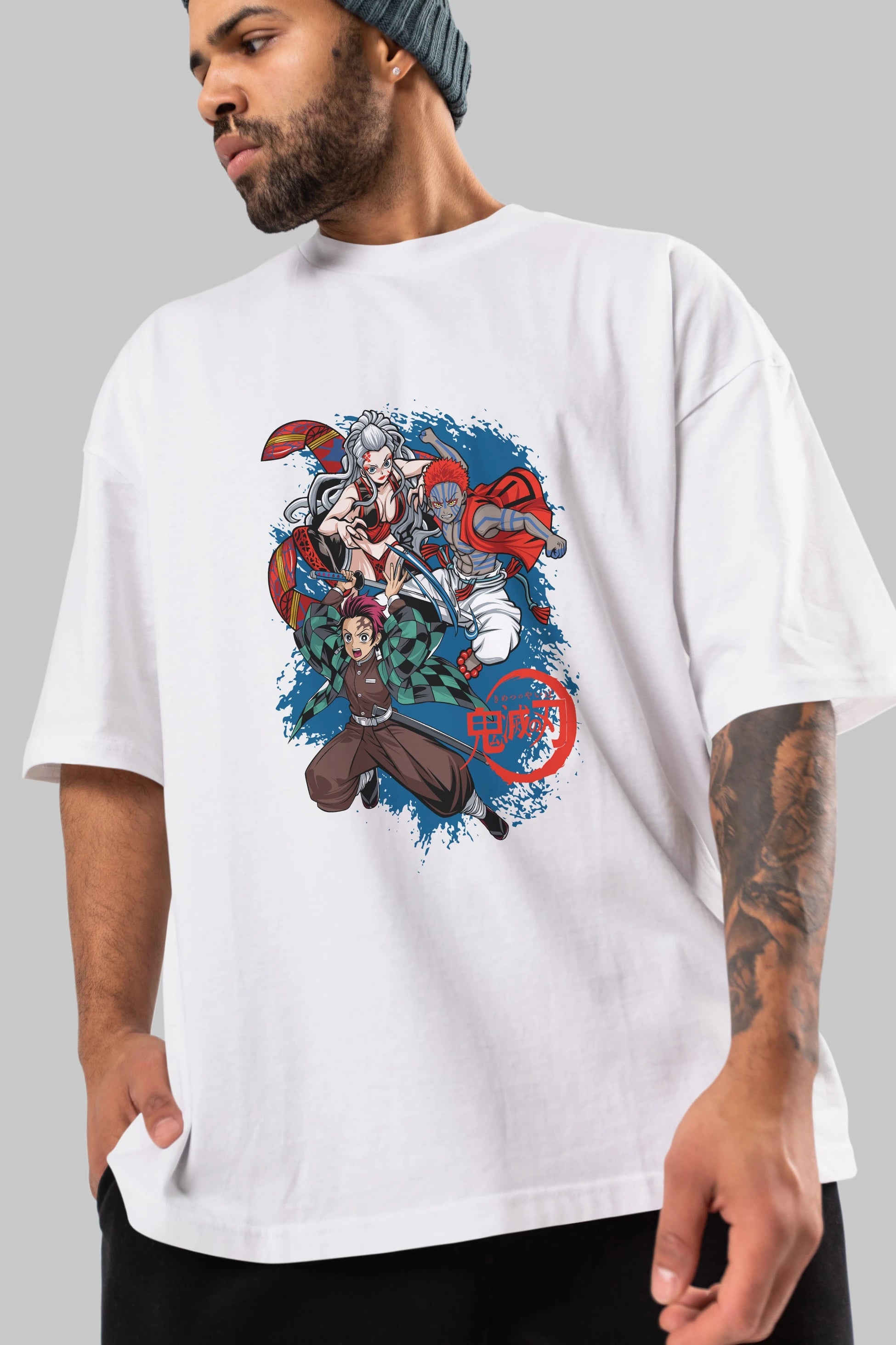 TANJIRO ,AKAZA,DAKI Anime Ön Baskılı Oversize t-shirt %100 pamuk Erkek Kadın Unisex