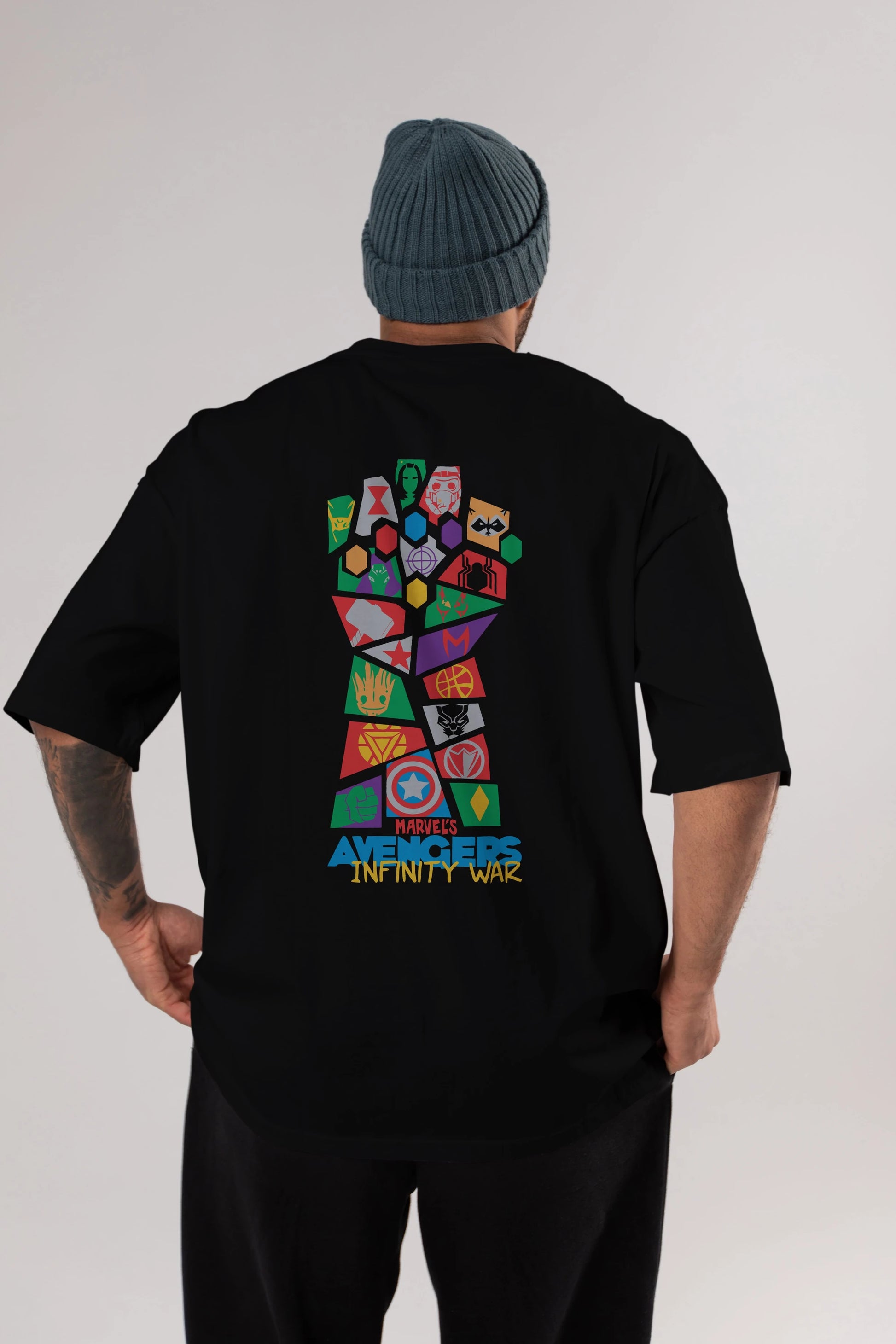 The Avengers Arka Baskılı Oversize t-shirt Erkek Kadın Unisex %100 Pamuk Bisiklet Yaka tişort