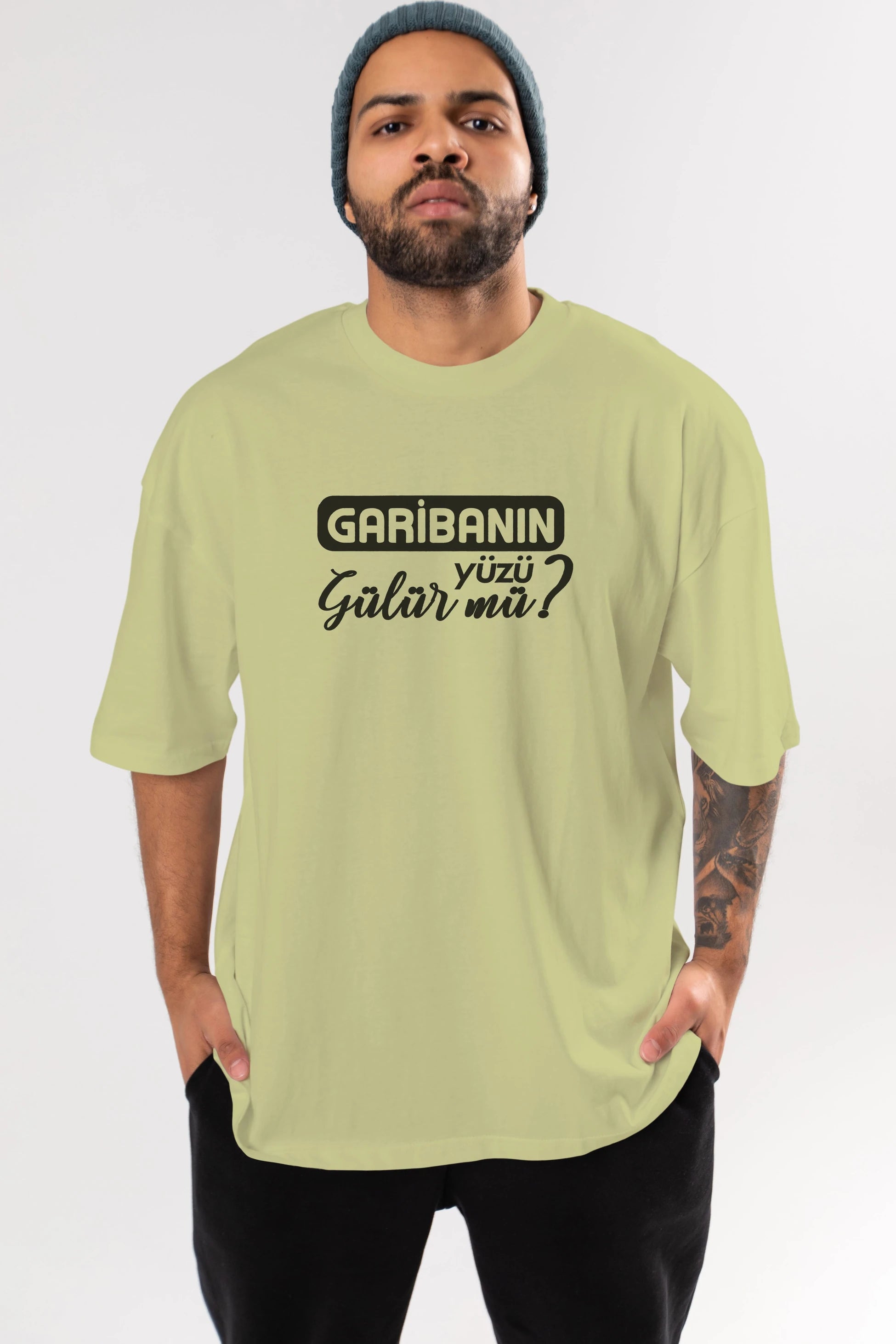 Garibanın Yüzü Gülür Mü Ön Baskılı Oversize t-shirt %100 pamuk Erkek Kadın Unisex