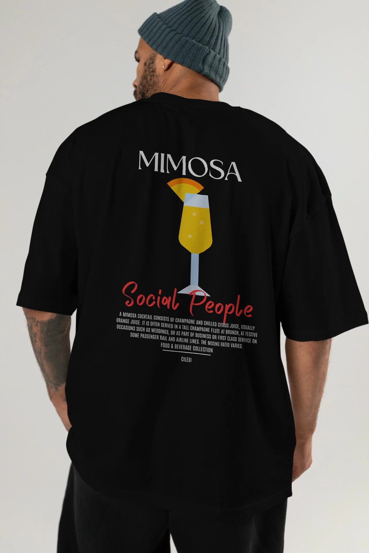 Mimosa Kokteyl Serisi Baskılı Oversize t-shirt Erkek Kadın Unisex %100 Pamuk Bisiklet Yaka tişort