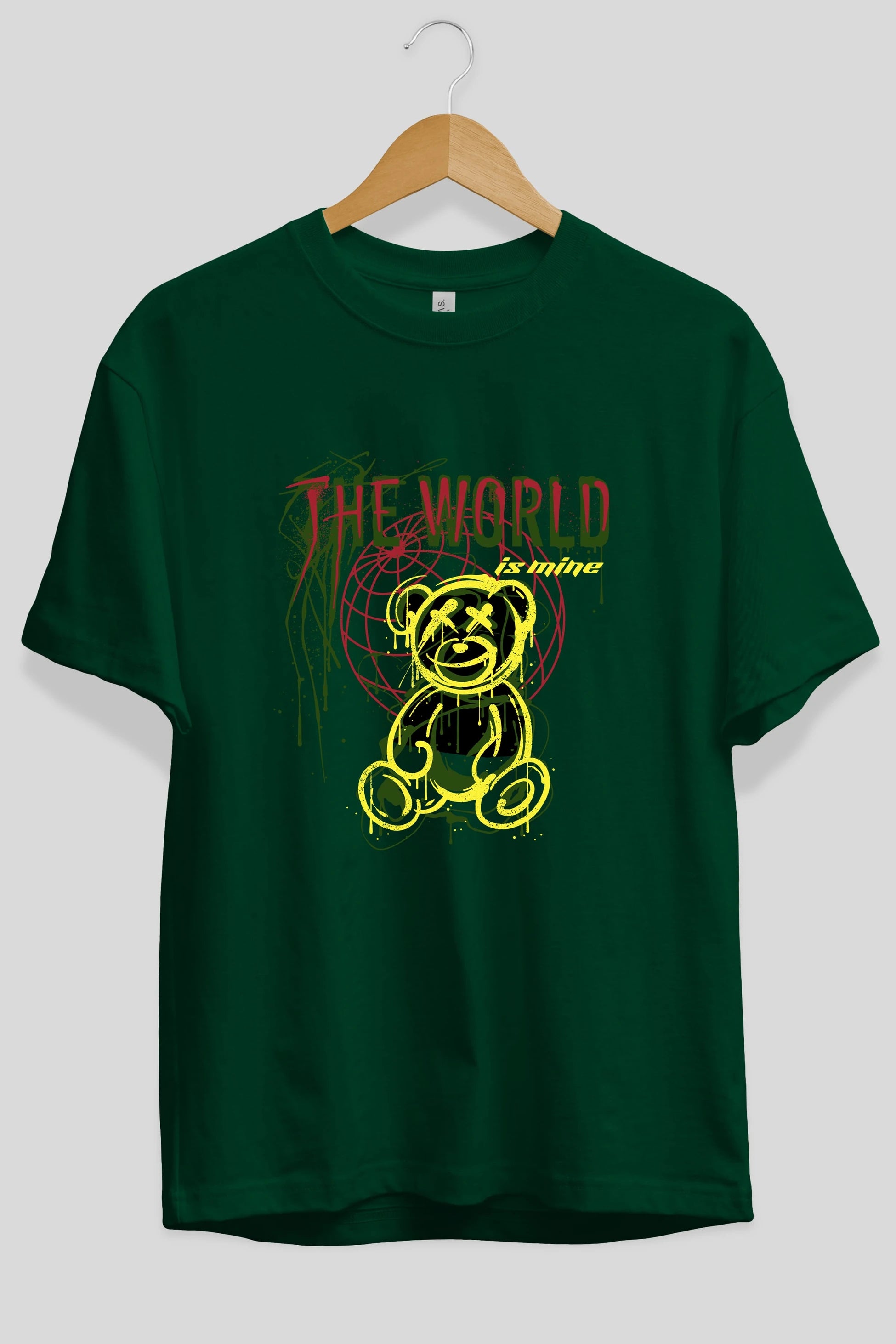 The World is Mine Bear Ön Baskılı Oversize t-shirt Erkek Kadın Unisex