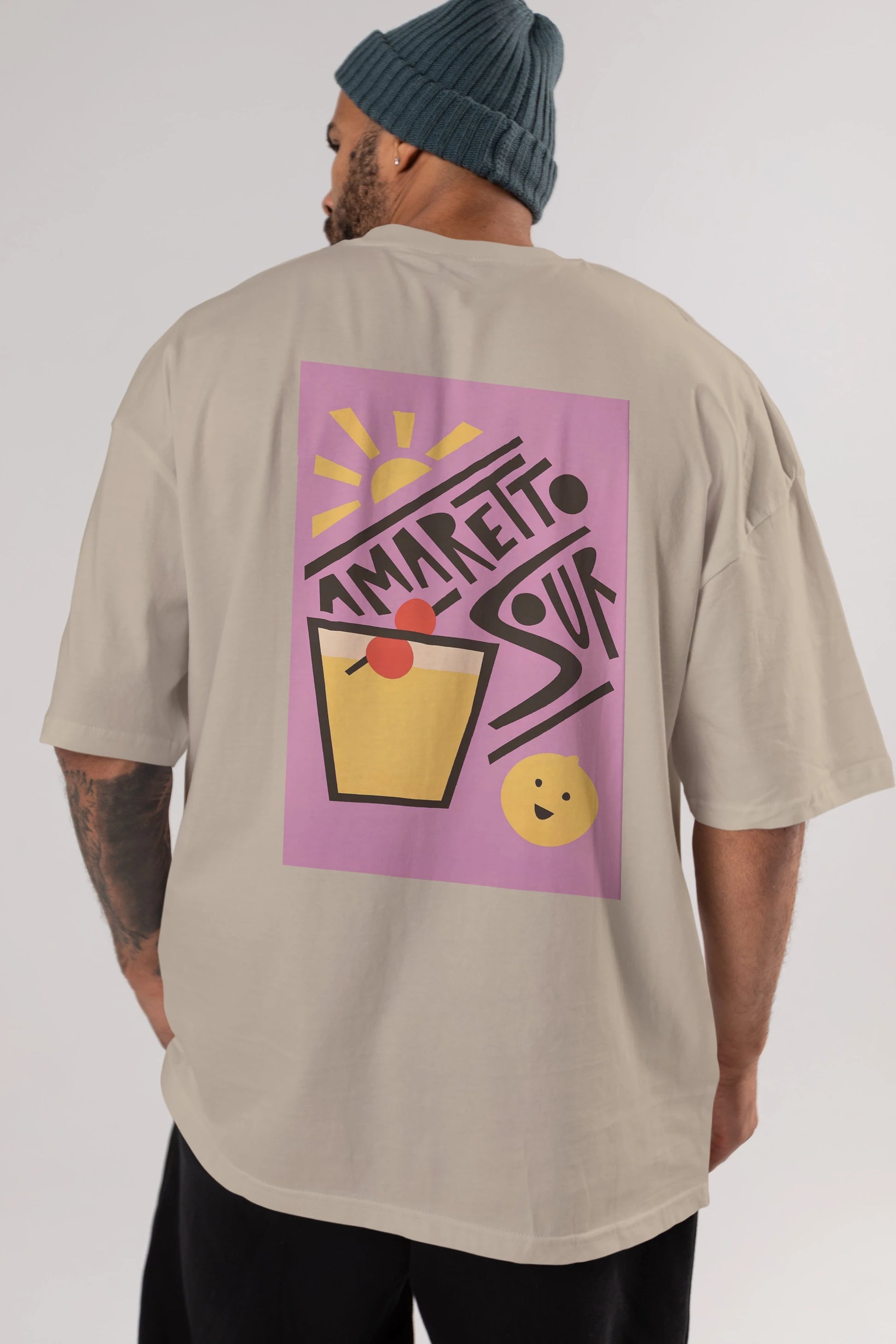 Amaretto Sour Arka Baskılı Oversize t-shirt Erkek Kadın Unisex %100 Pamuk Bisiklet Yaka tişort