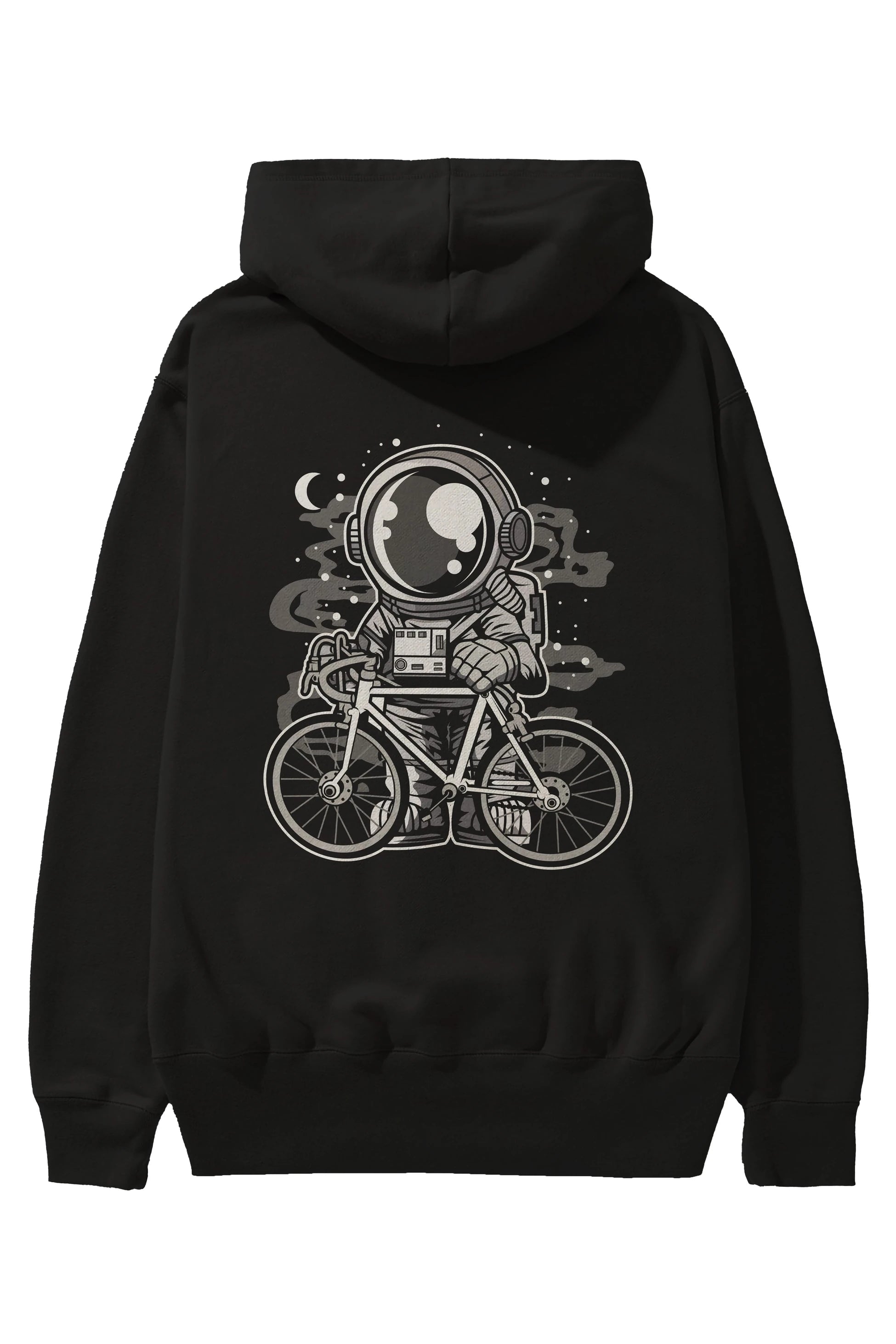 Bicycle Astronaut Arka Baskılı Hoodie Oversize Kapüşonlu Sweatshirt Erkek Kadın Unisex