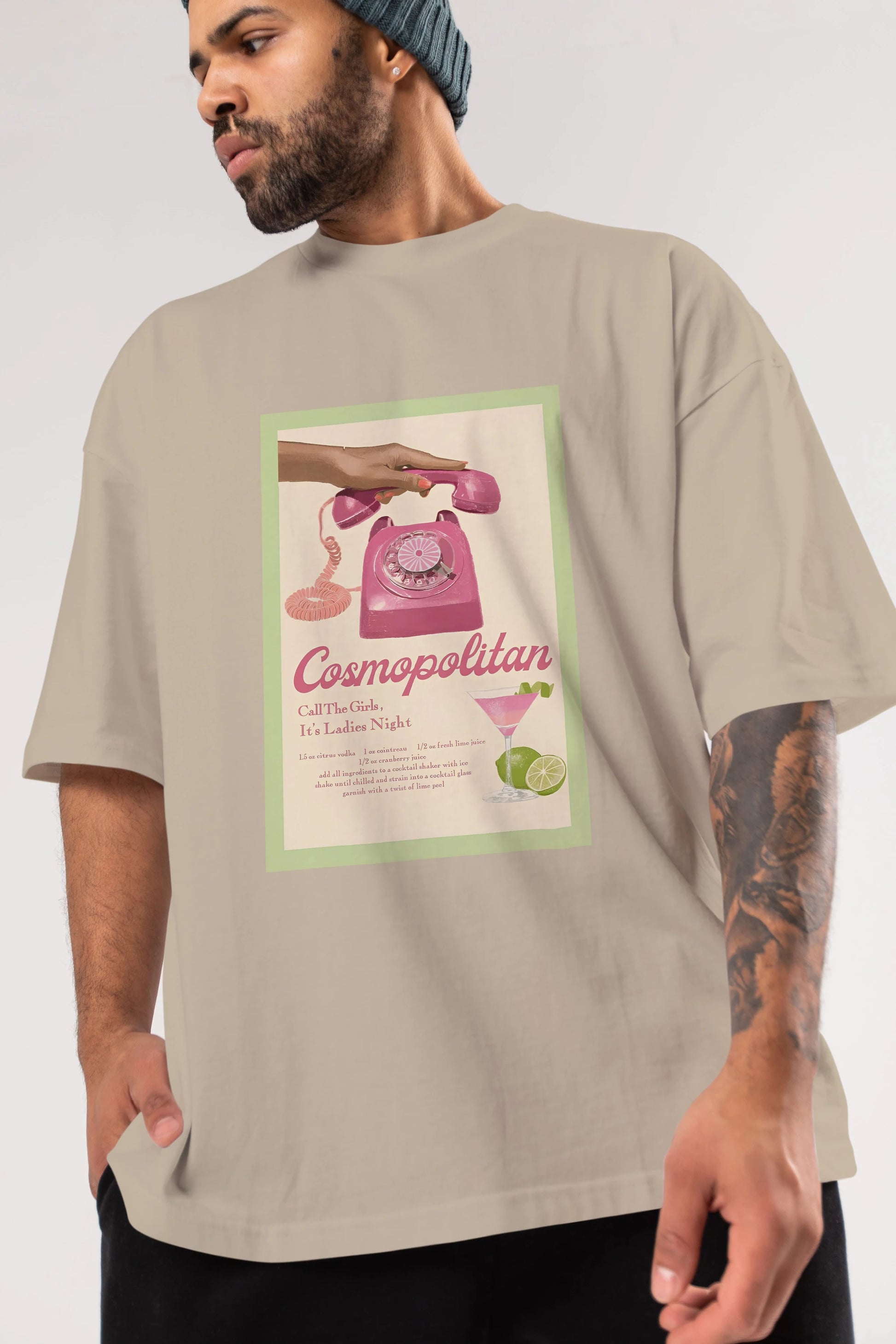 Cosmopolitan 5 Ön Baskılı Oversize t-shirt Erkek Kadın Unisex %100 Pamuk Bisiklet Yaka tişort