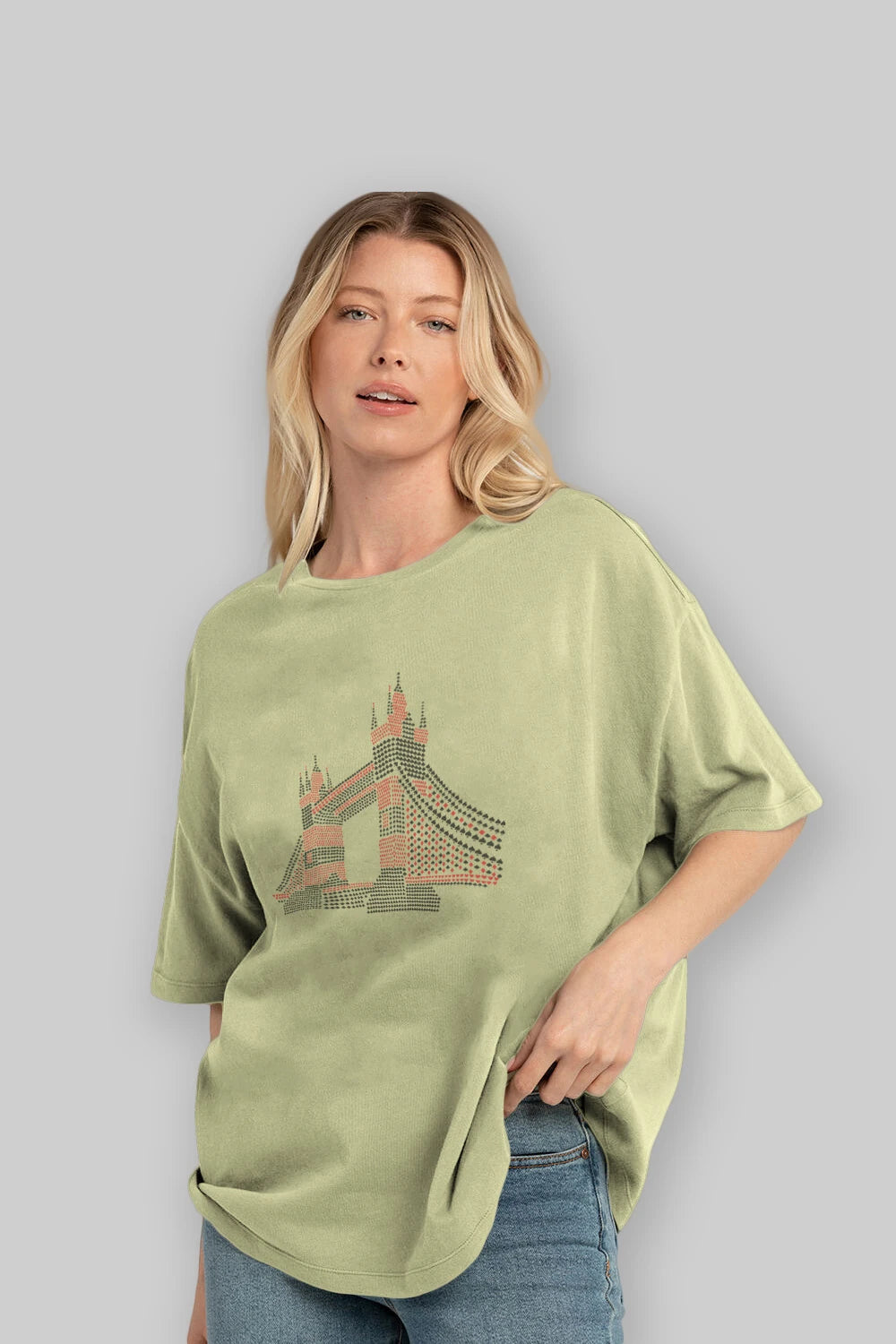 The Bridge Ön Baskılı Oversize t-shirt %100 pamuk Erkek Kadın Unisex