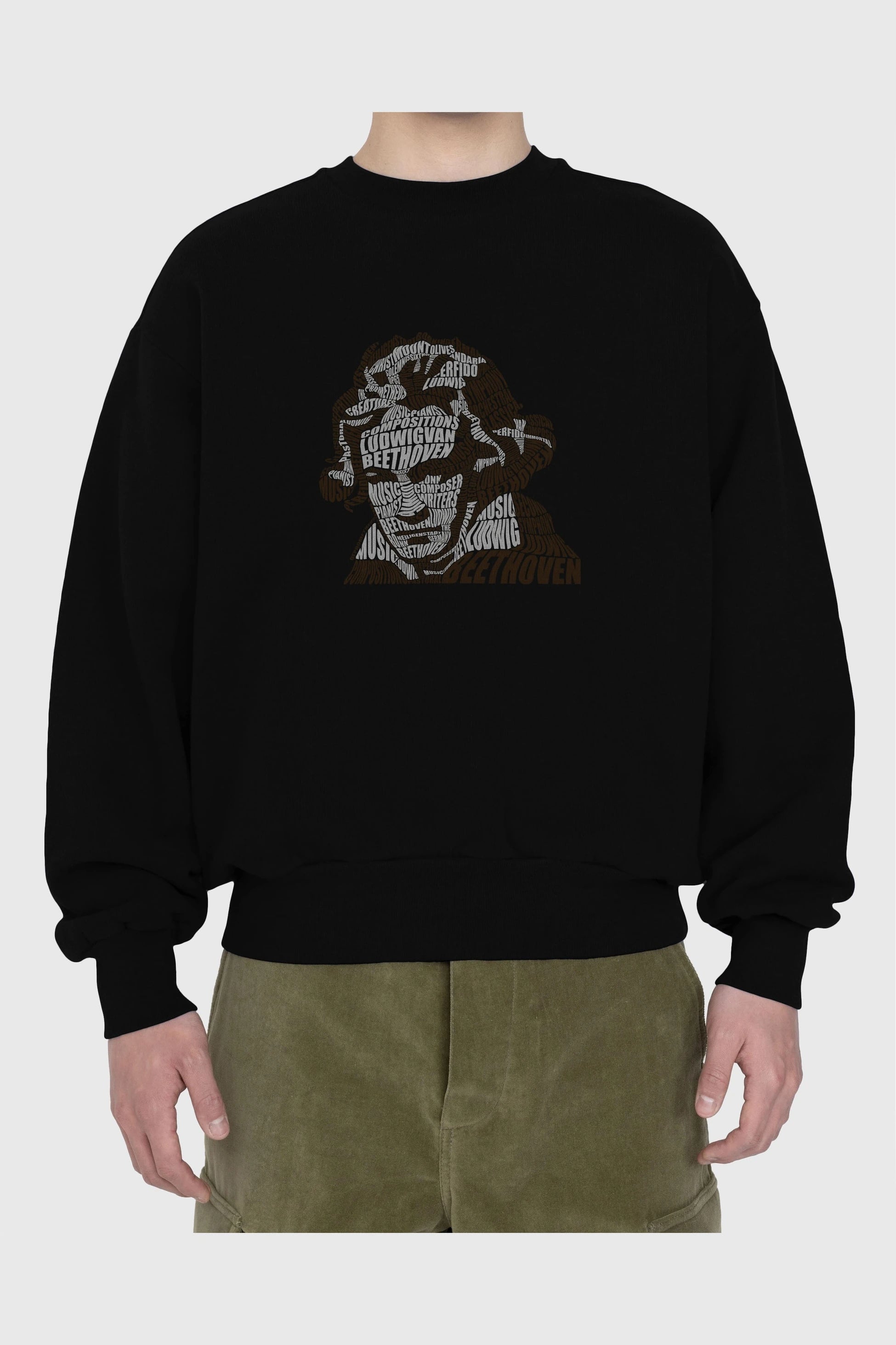 Ludwig van Beethoven Calligram Ön Baskılı Oversize Sweatshirt Erkek Kadın Unisex