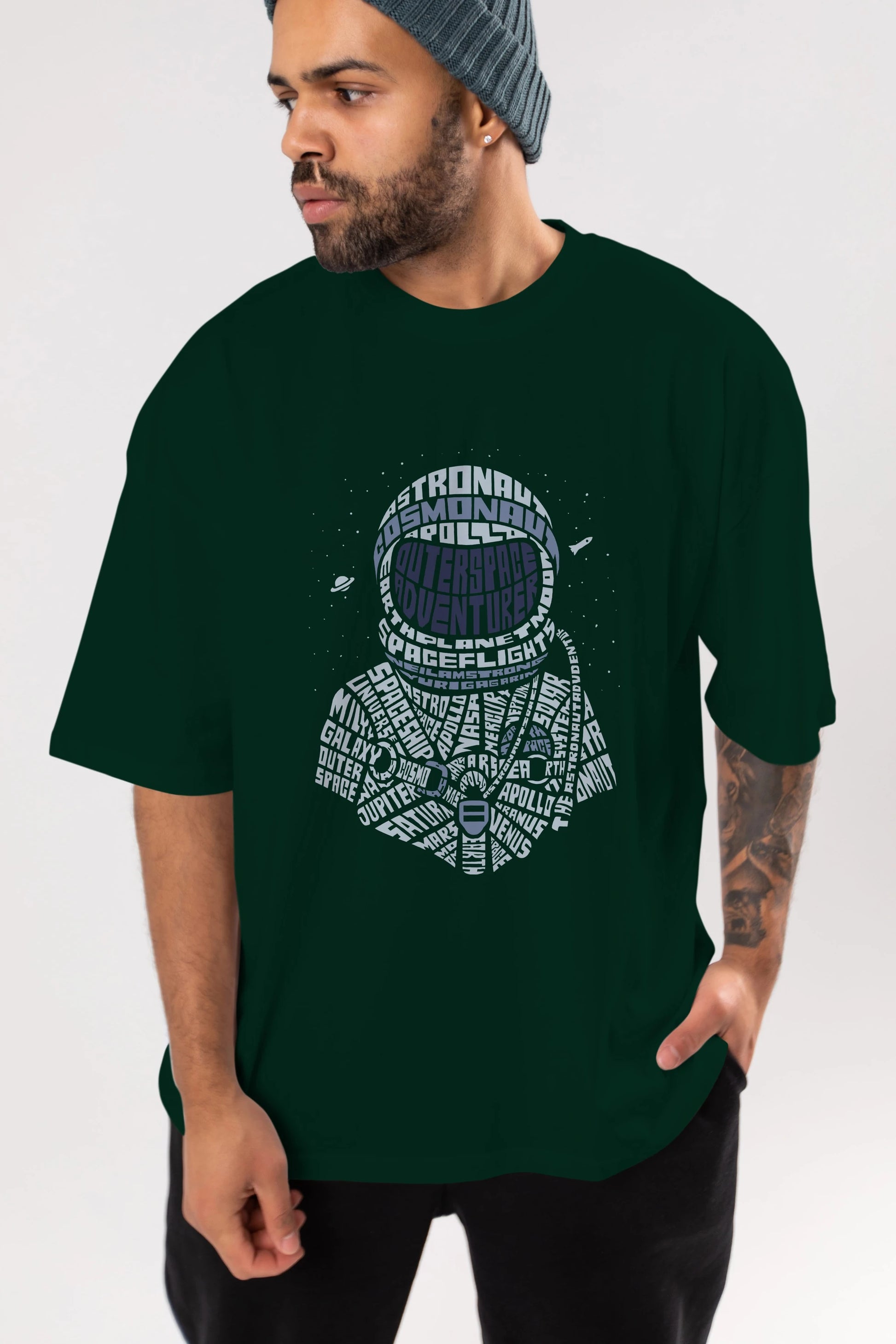 Astronaut Ön Baskılı Oversize t-shirt %100 pamuk Erkek Kadın Unisex