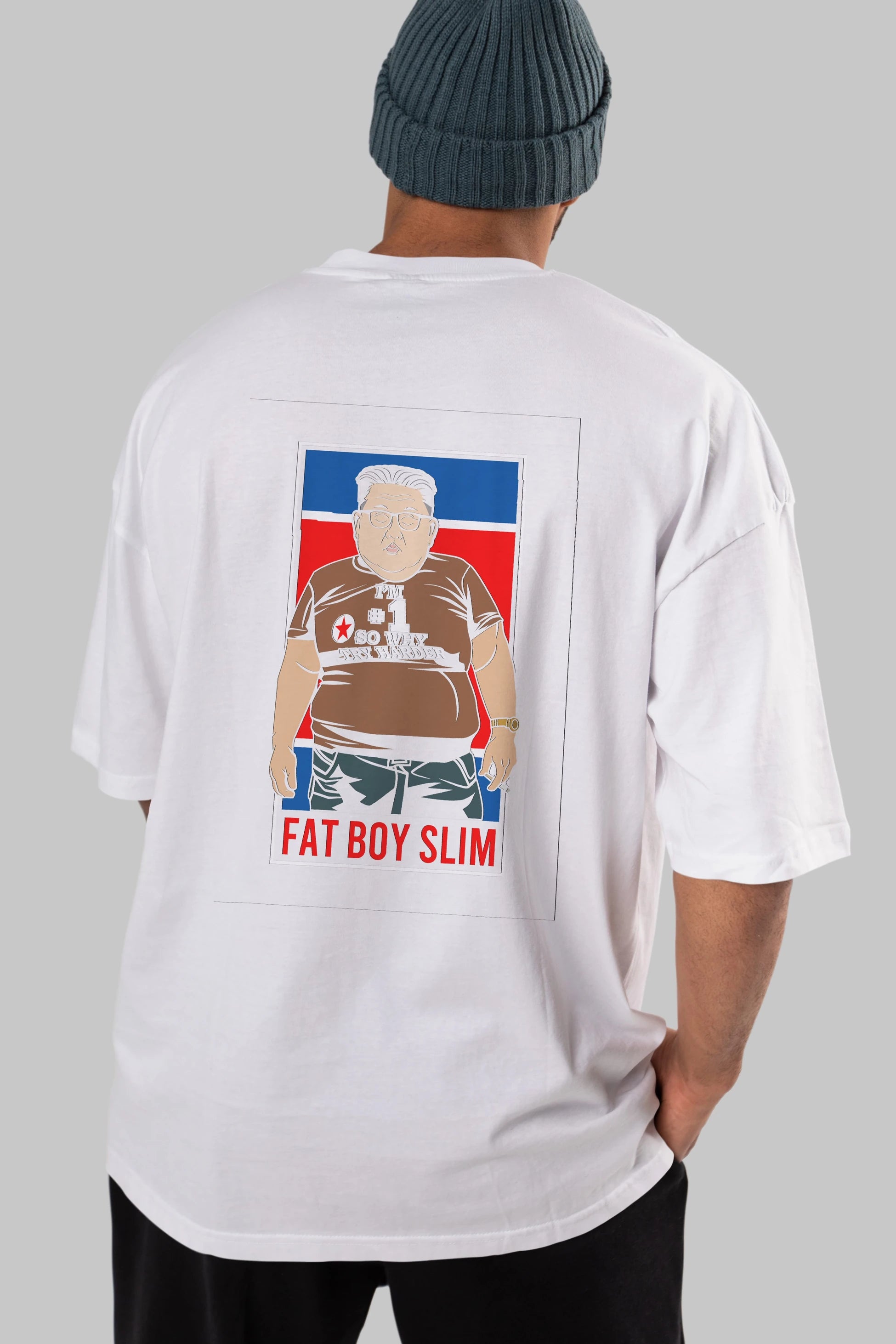 Fat Boy Slim Kim Jong Un Arka Baskılı Oversize t-shirt Erkek Kadın Unisex %100 Pamuk tişort